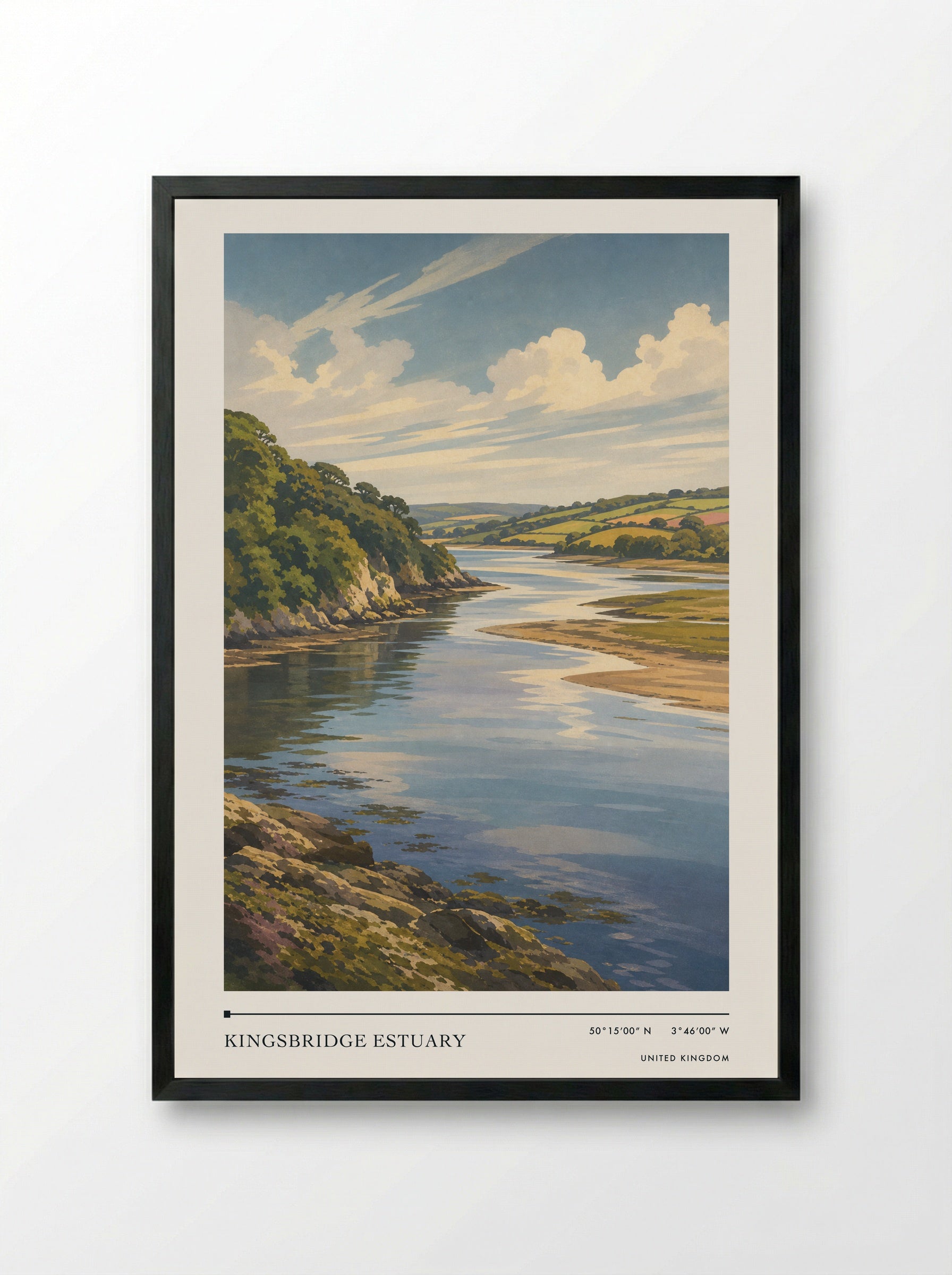 Kingsbridge Estuary United Kingdom Travel Poster - Framed Print Black