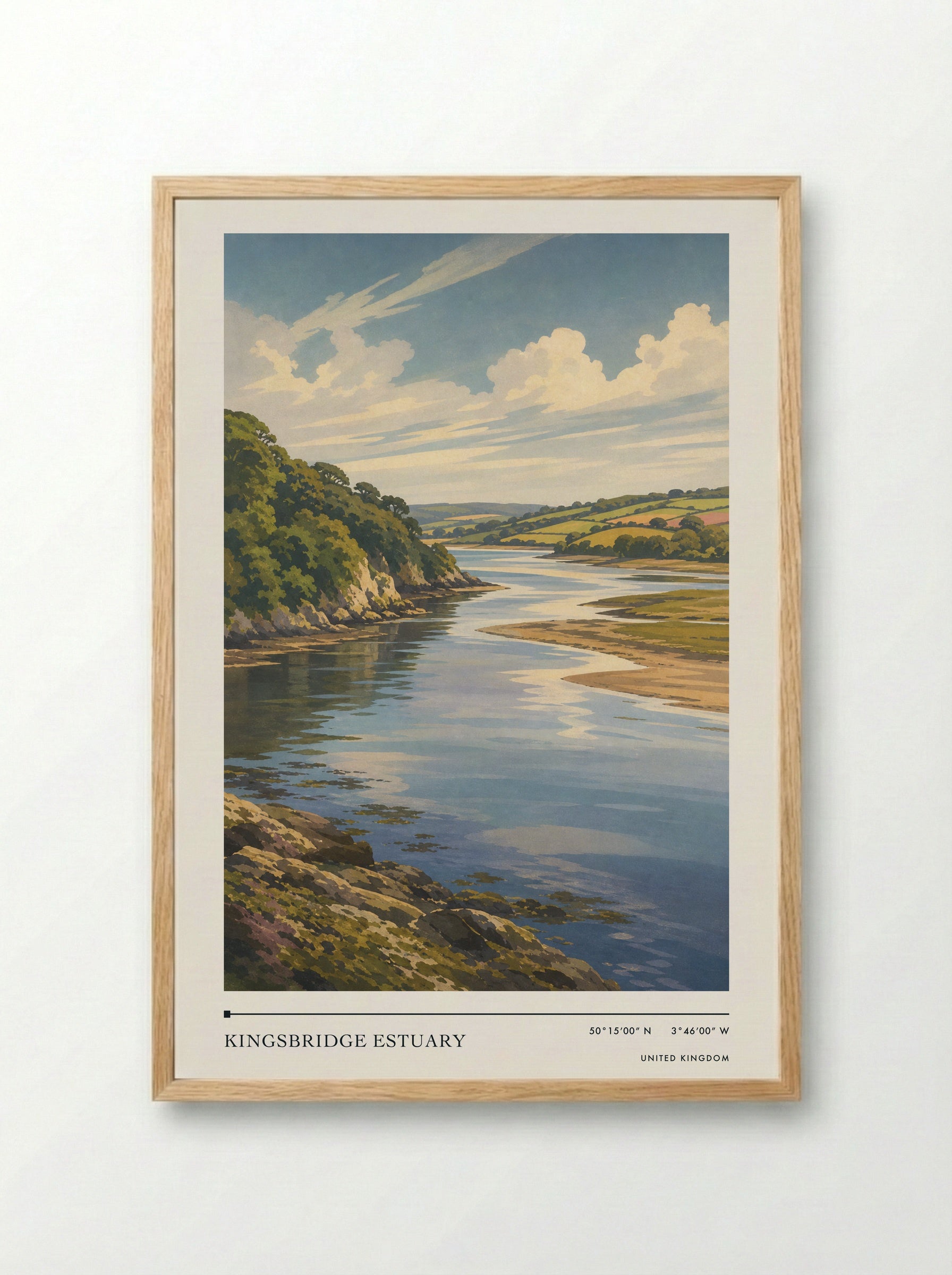 Kingsbridge Estuary United Kingdom Travel Poster - Framed Print Wood