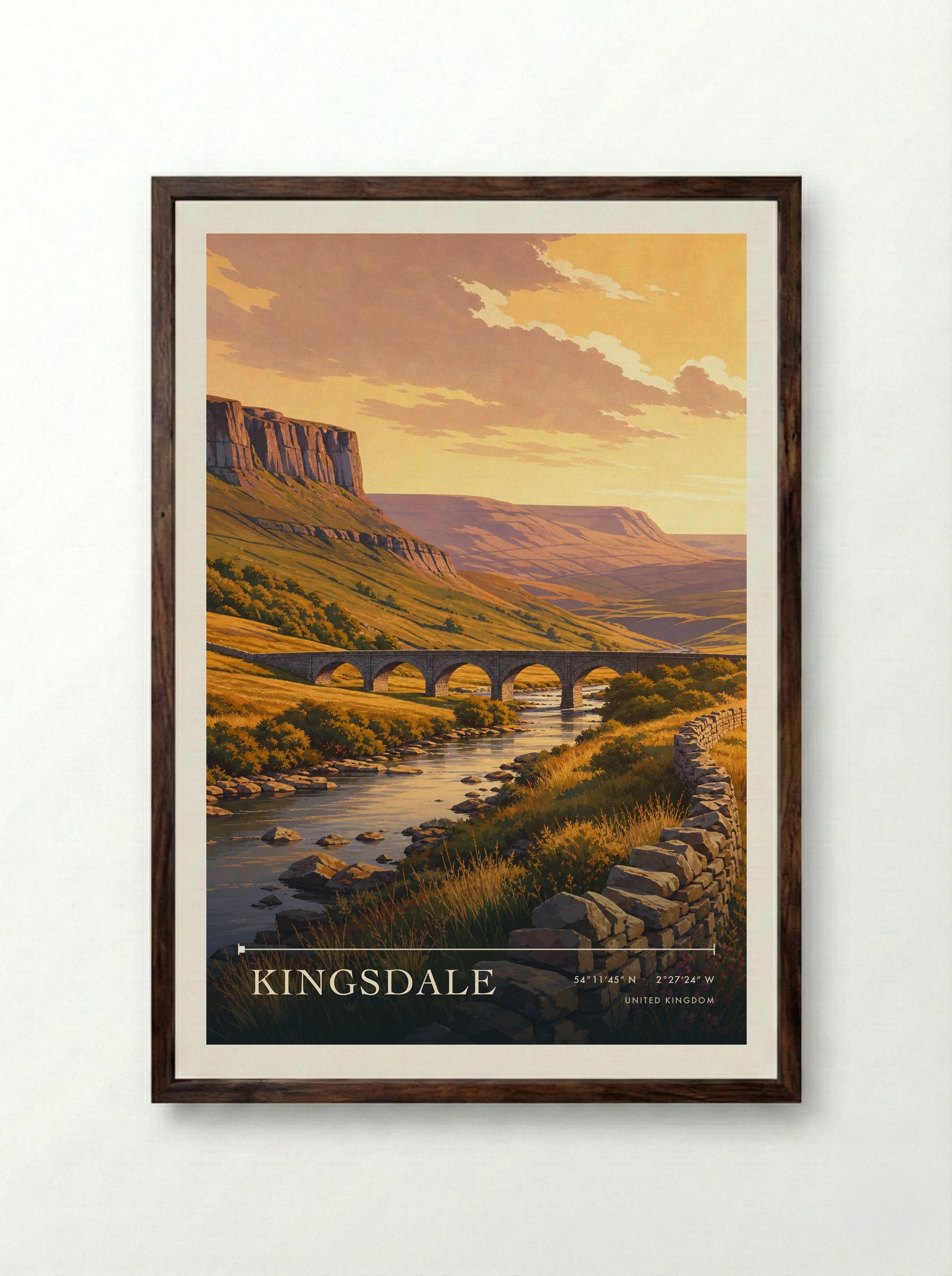 Kingsdale United Kingdom Travel Poster - Framed Print Dark Wood