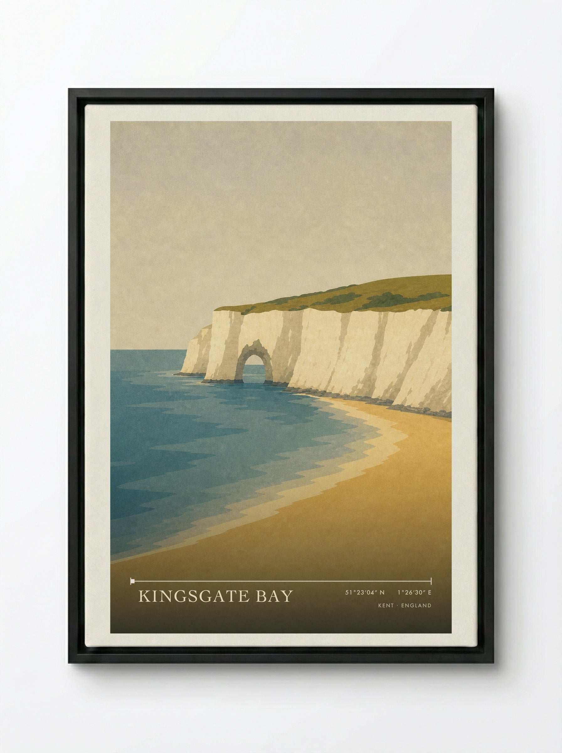 Kingsgate Bay Kent Travel Poster - Framed Canvas Black