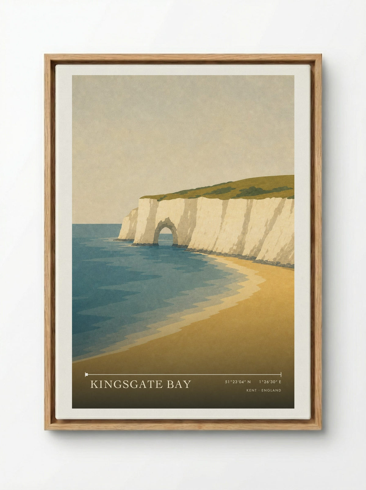 Kingsgate Bay Kent Travel Poster - Framed Canvas Wood