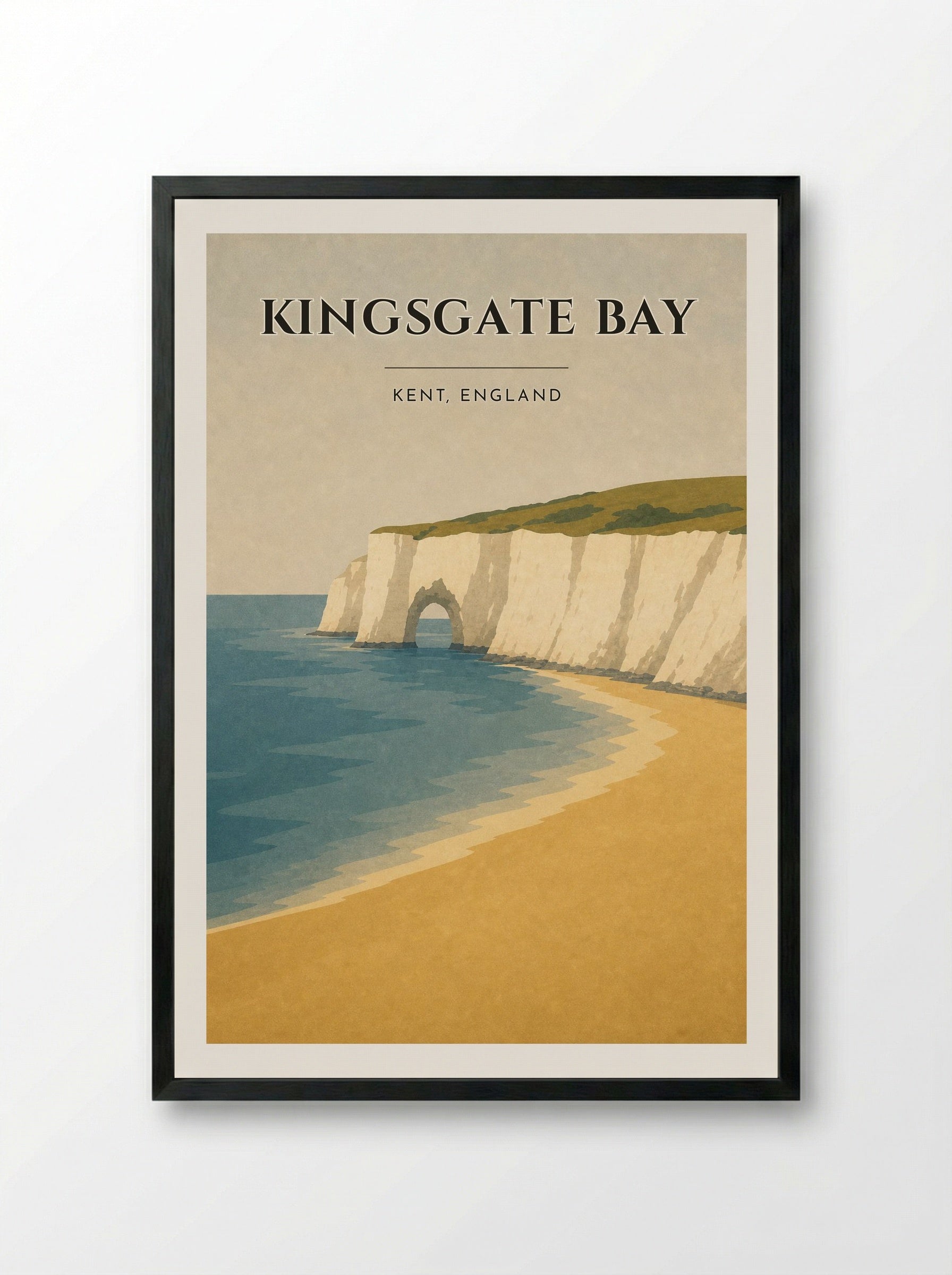 Kingsgate Bay Kent Travel Poster - Framed Print Black