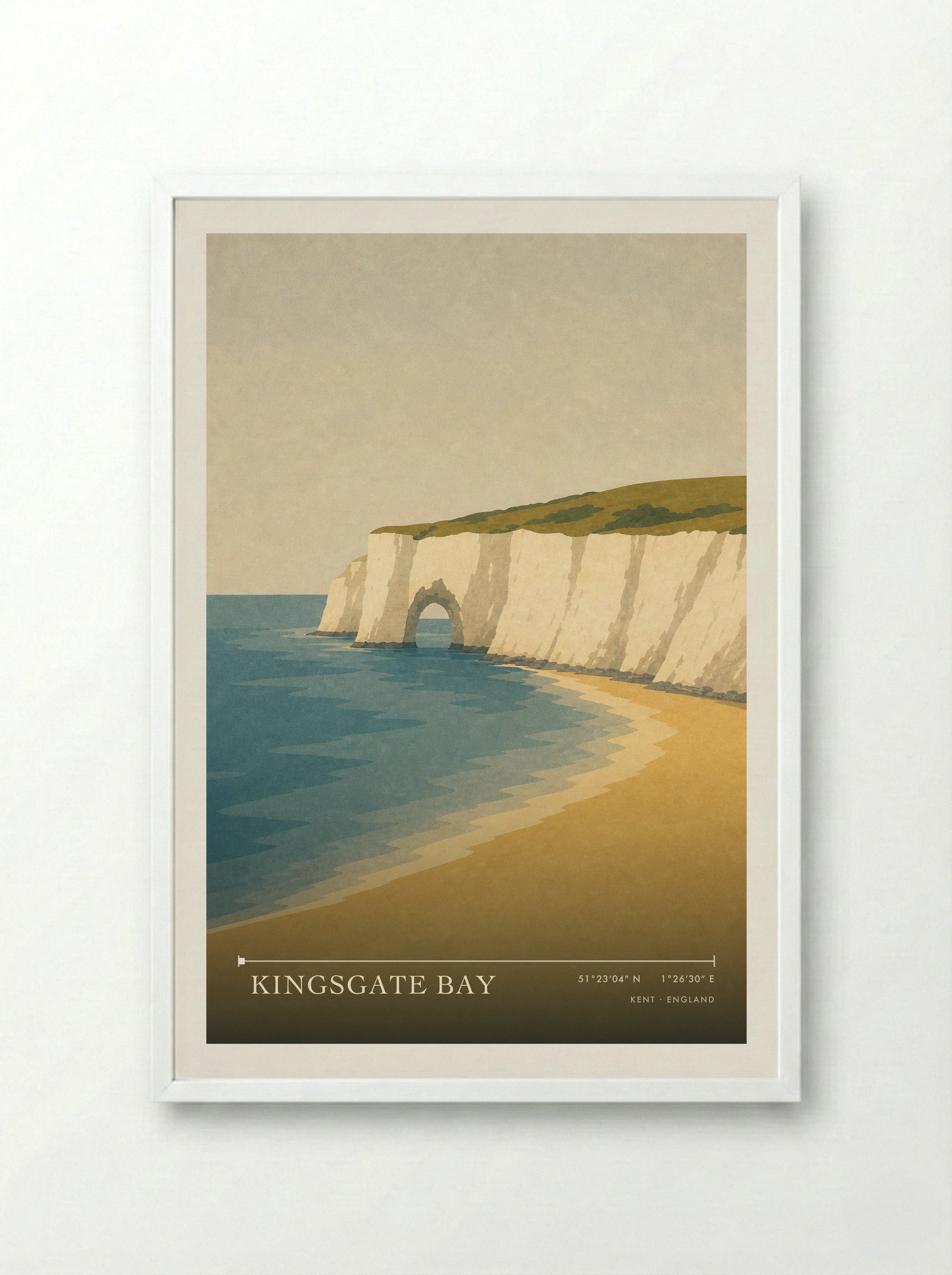 Kingsgate Bay Kent Travel Poster - Framed Print White
