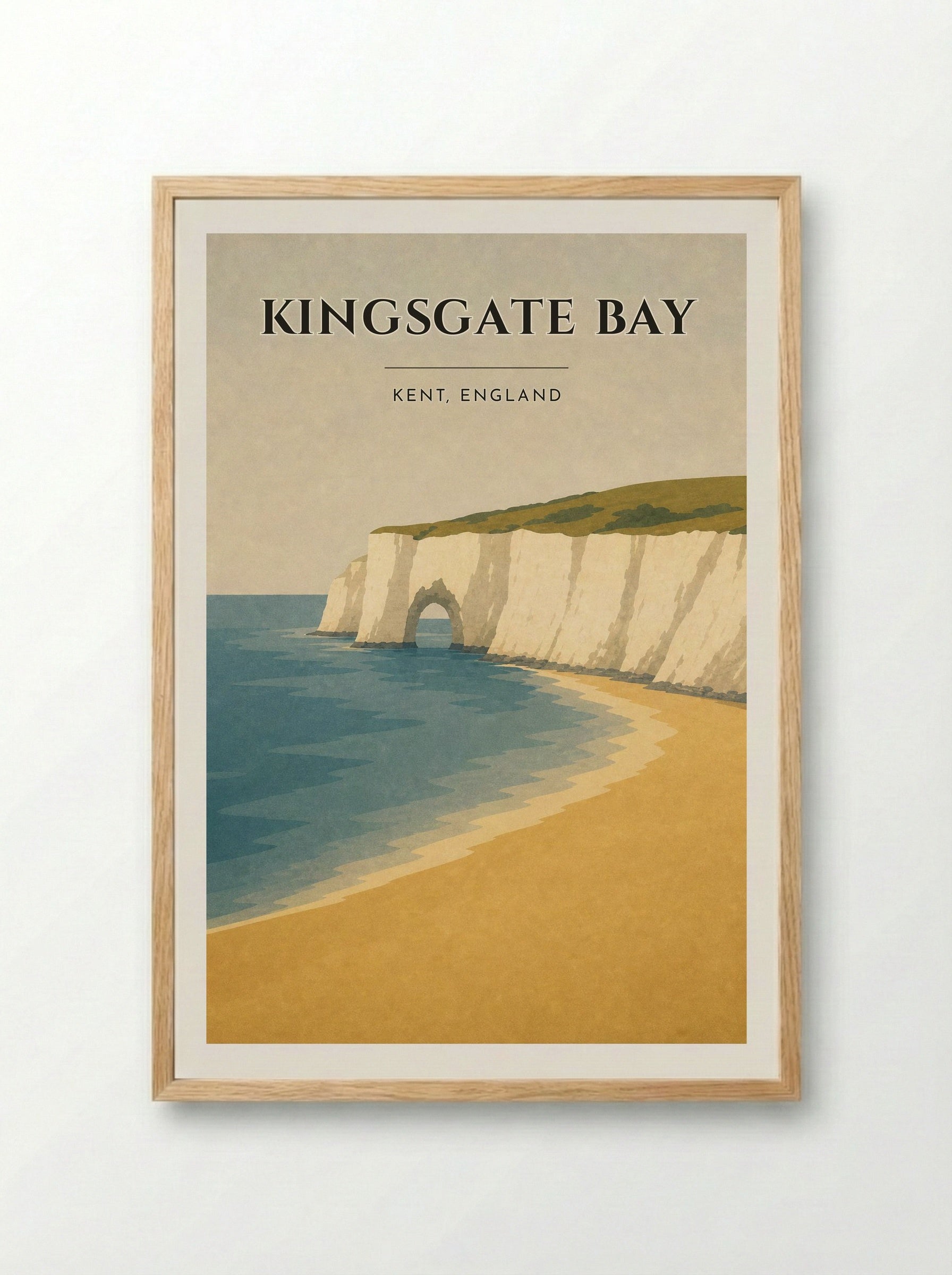 Kingsgate Bay Kent Travel Poster - Framed Print Wood