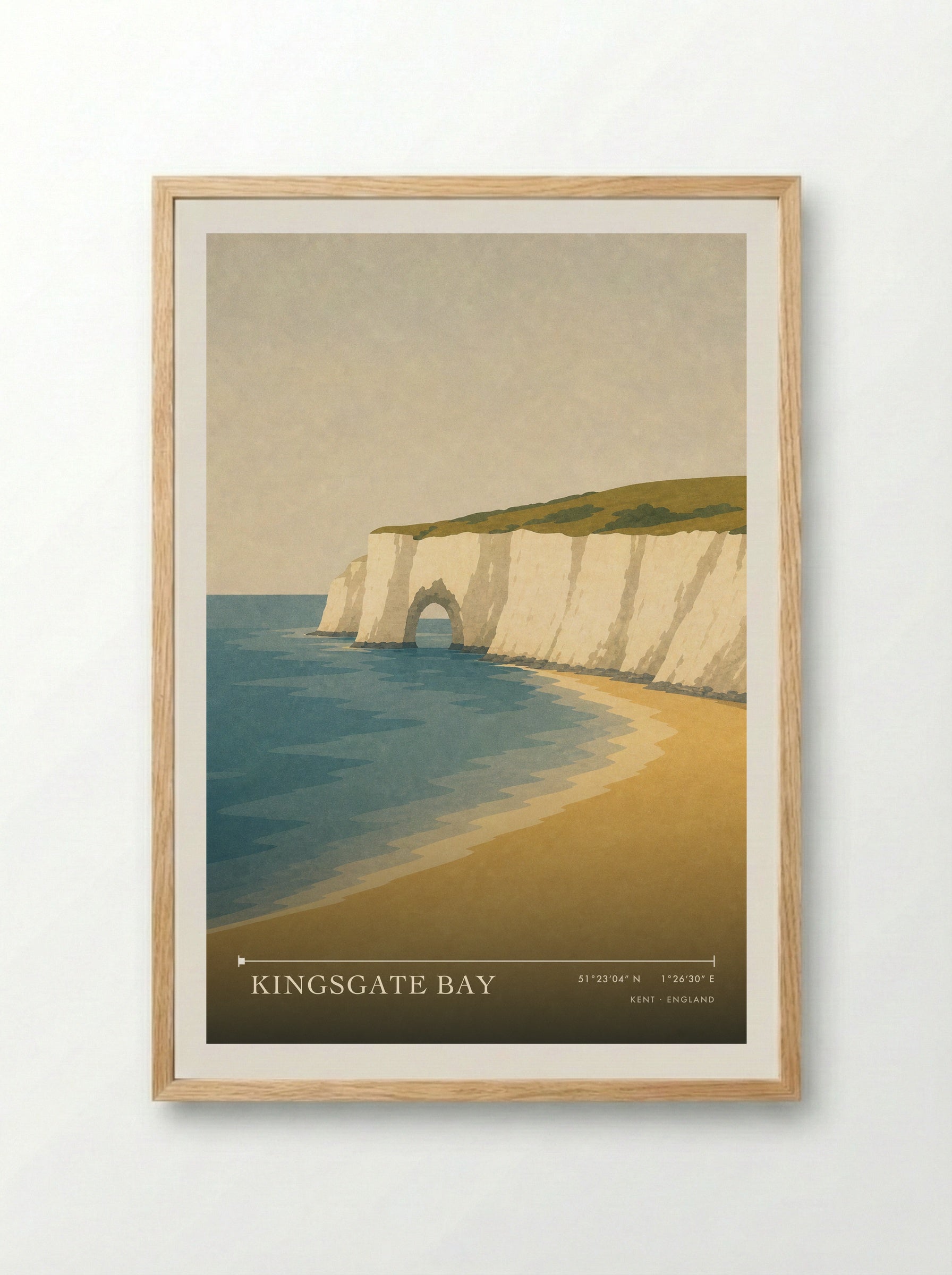 Kingsgate Bay Kent Travel Poster - Framed Print Wood