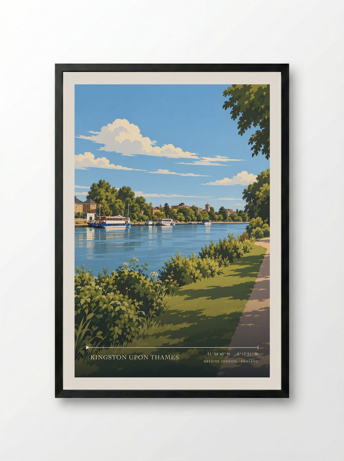 Kingston upon Thames, Greater London | Travel Poster - Framed Print Black