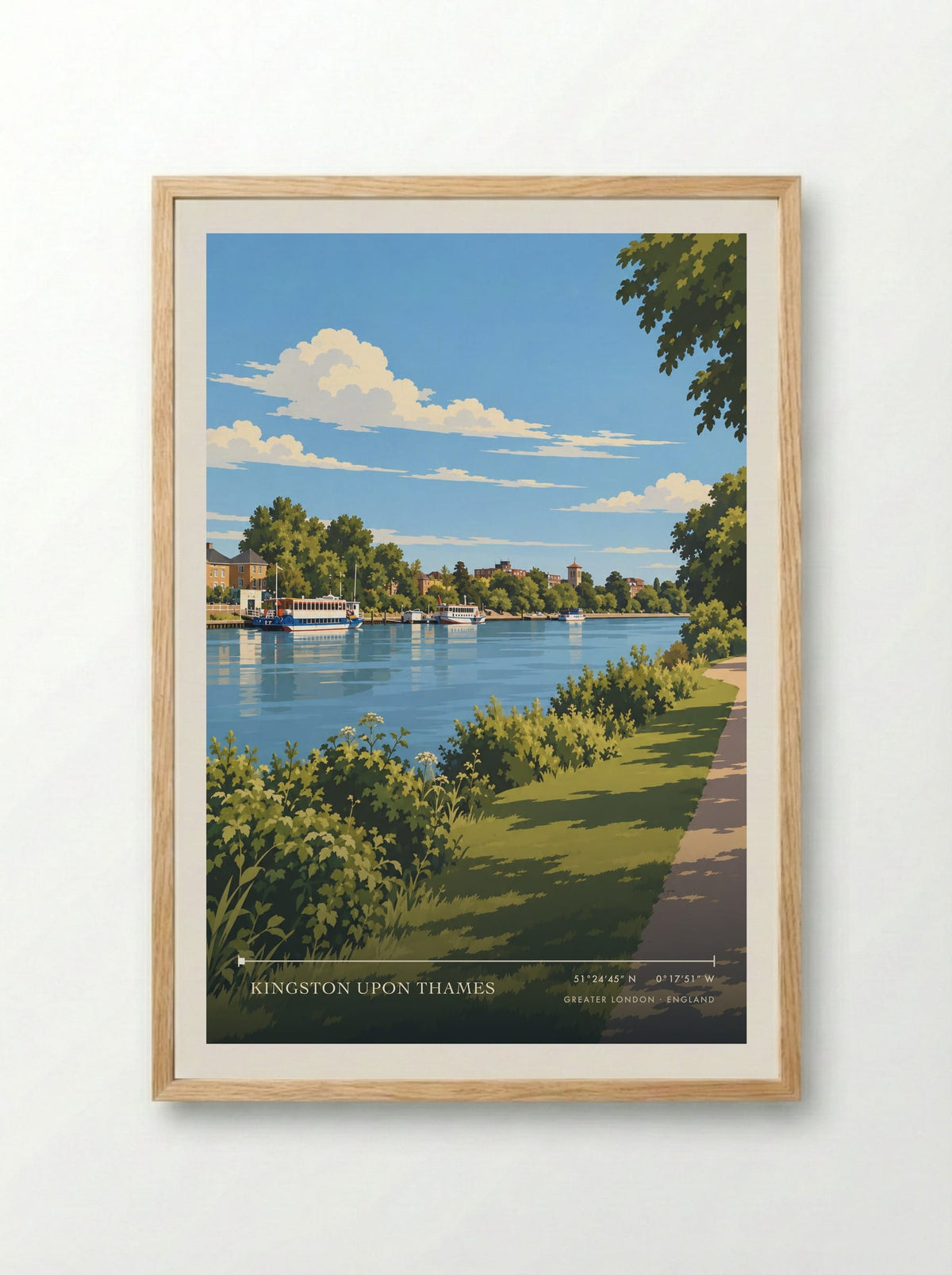 Kingston upon Thames, Greater London | Travel Poster - Framed Print Wood