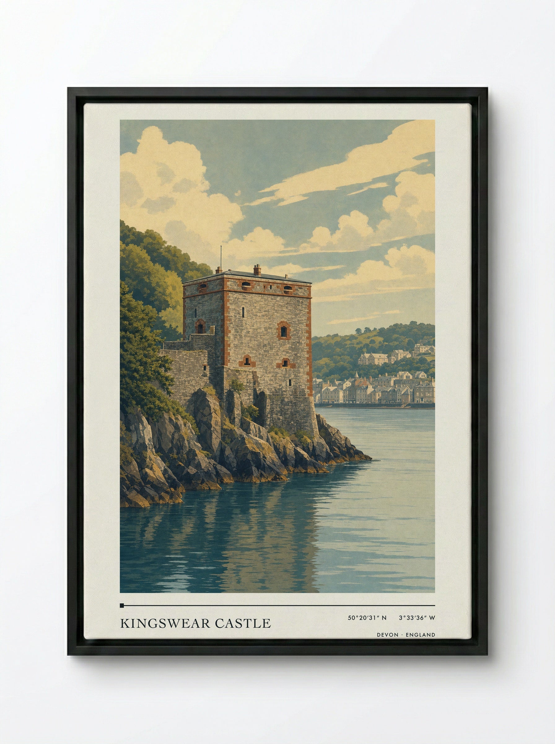Kingswear Castle Devon England Travel Poster - Framed Canvas Black