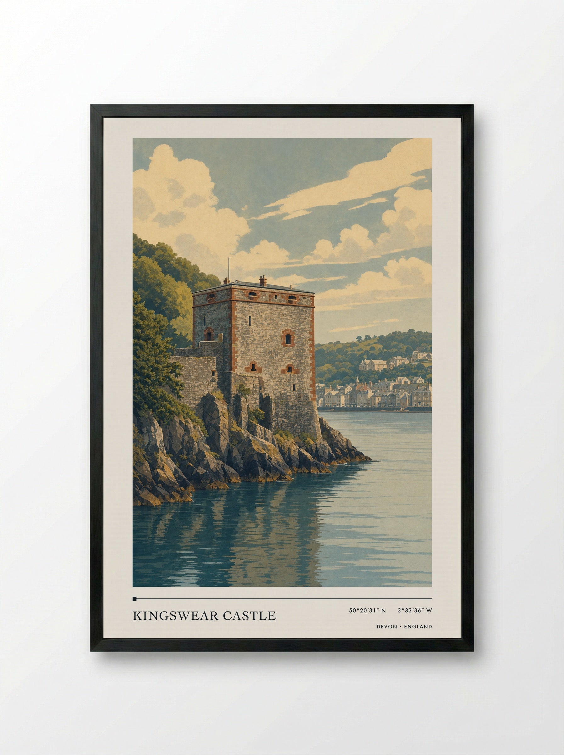 Kingswear Castle Devon England Travel Poster - Framed Print Black
