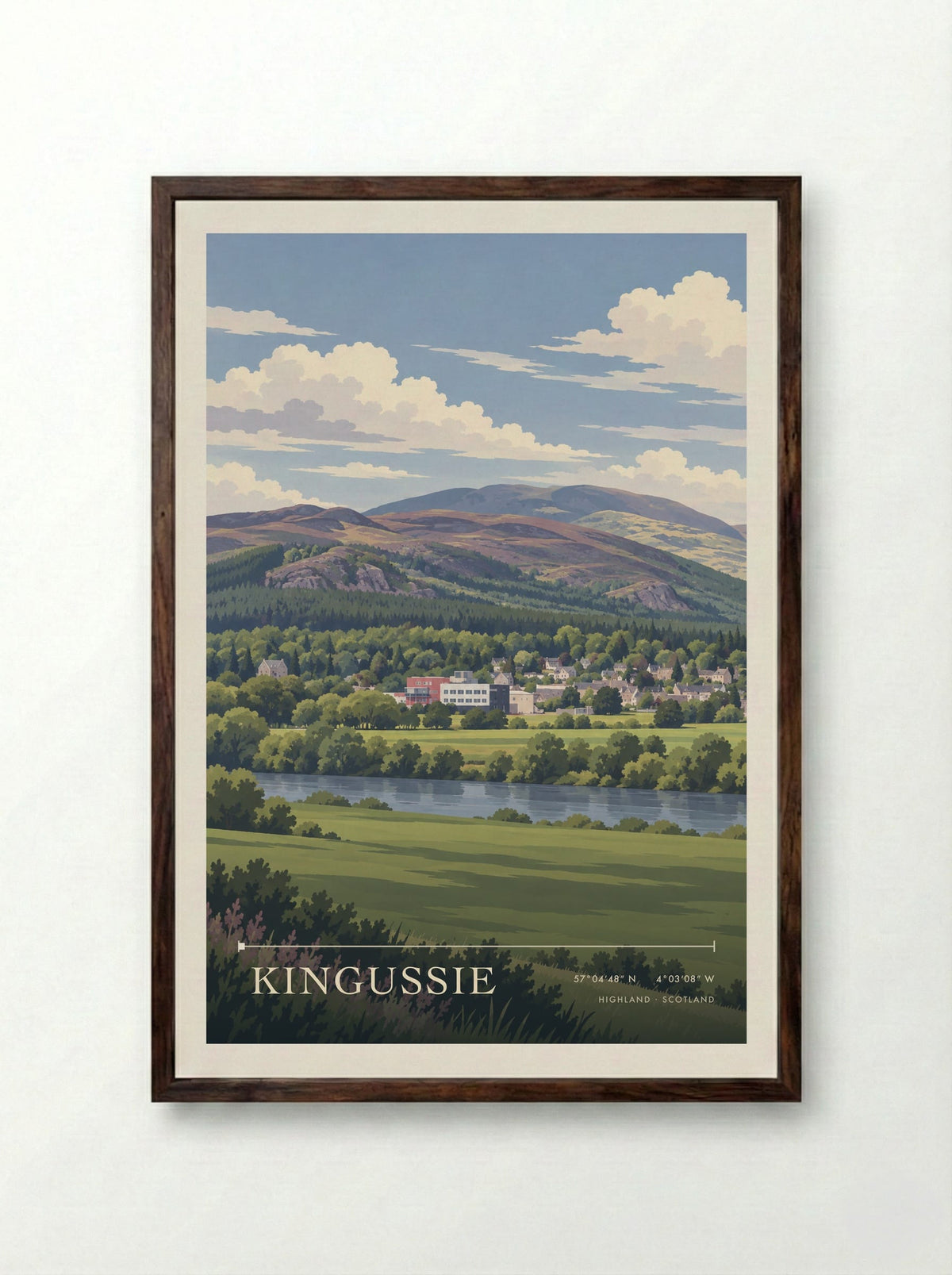 Kingussie, Highland | Travel Poster - Framed Print Dark Wood