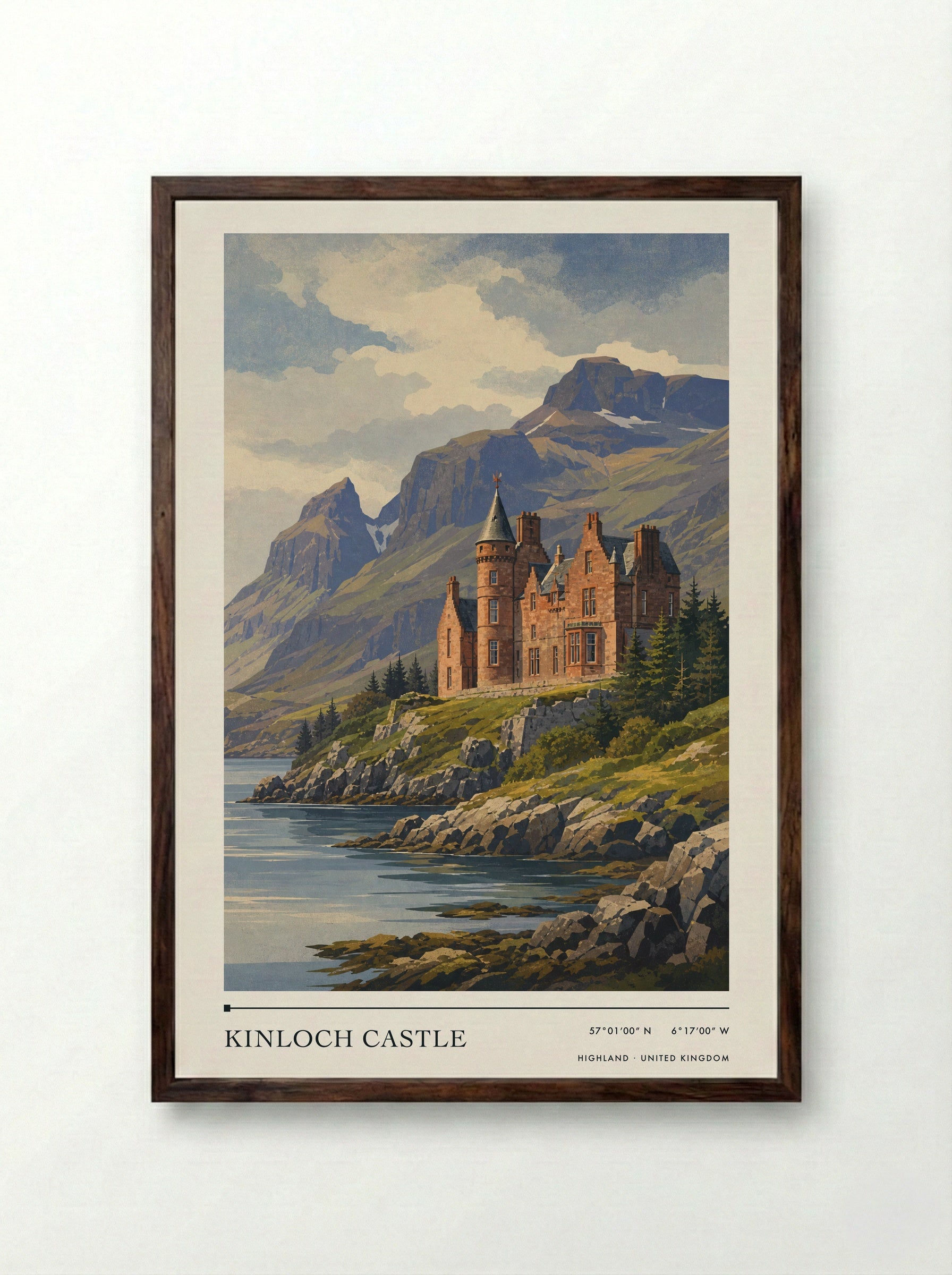 Kinloch Castle Highland United Kingdom Travel Poster - Framed Print Dark Wood