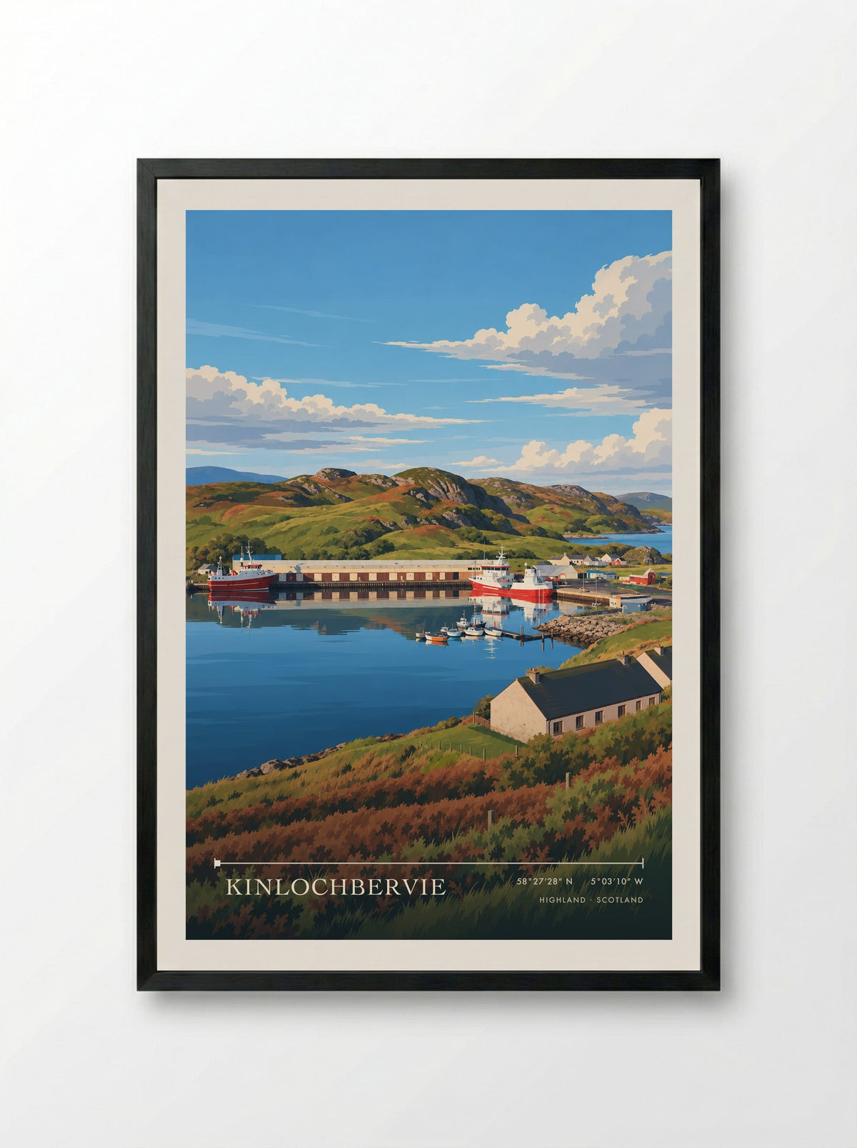 Kinlochbervie, Highland | Travel Poster - Framed Print Black