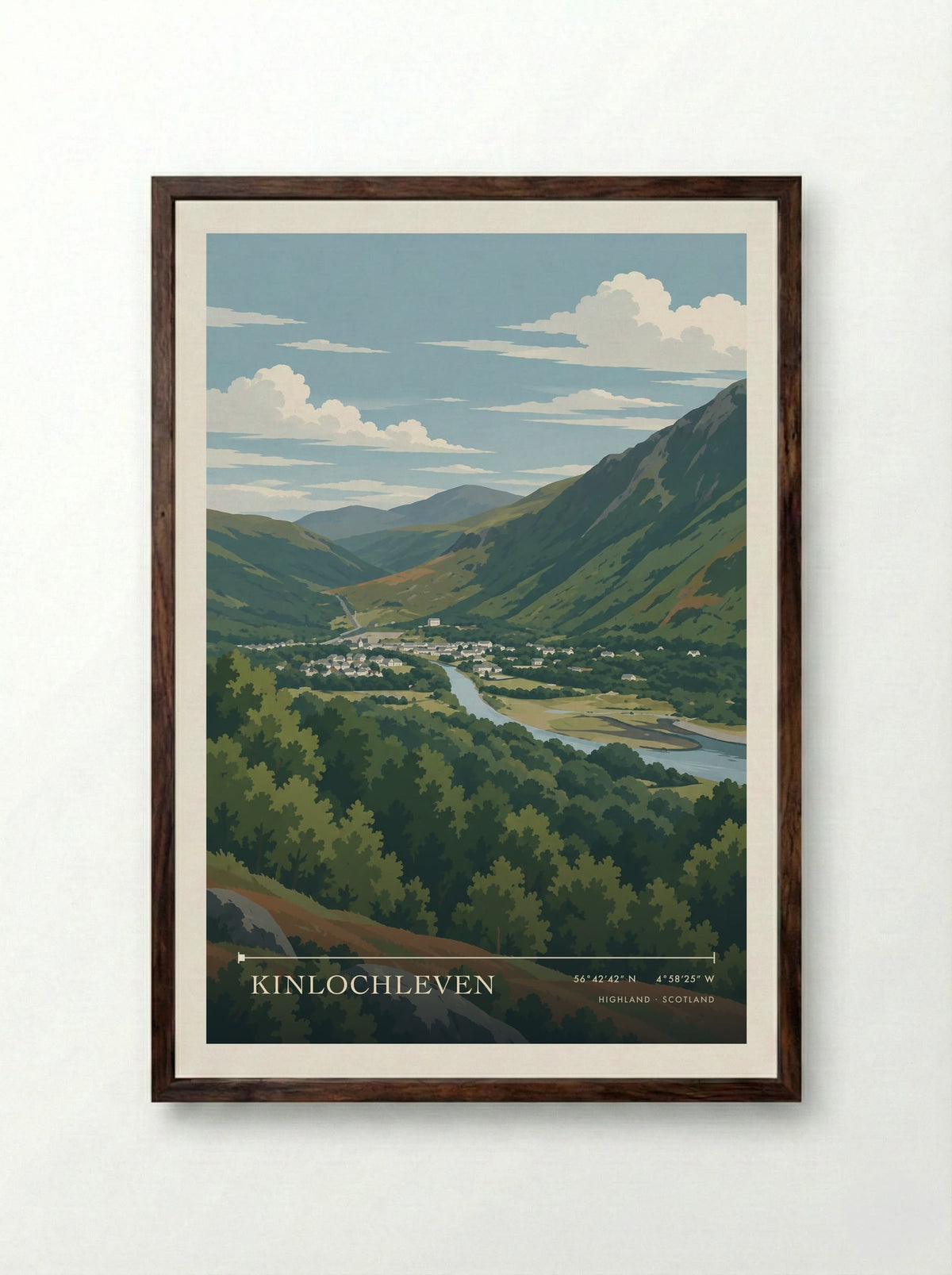 Kinlochleven, Highland | Travel Poster - Framed Print Dark Wood