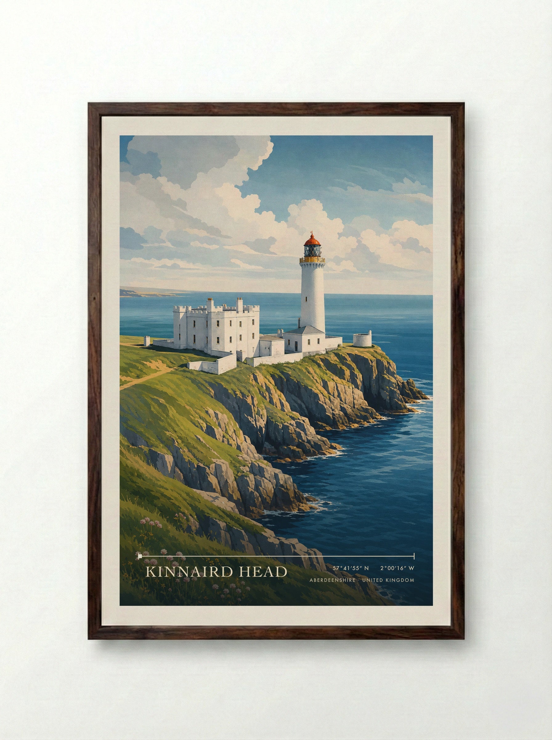 Kinnaird Head Aberdeenshire United Kingdom Travel Poster - Framed Print Dark Wood