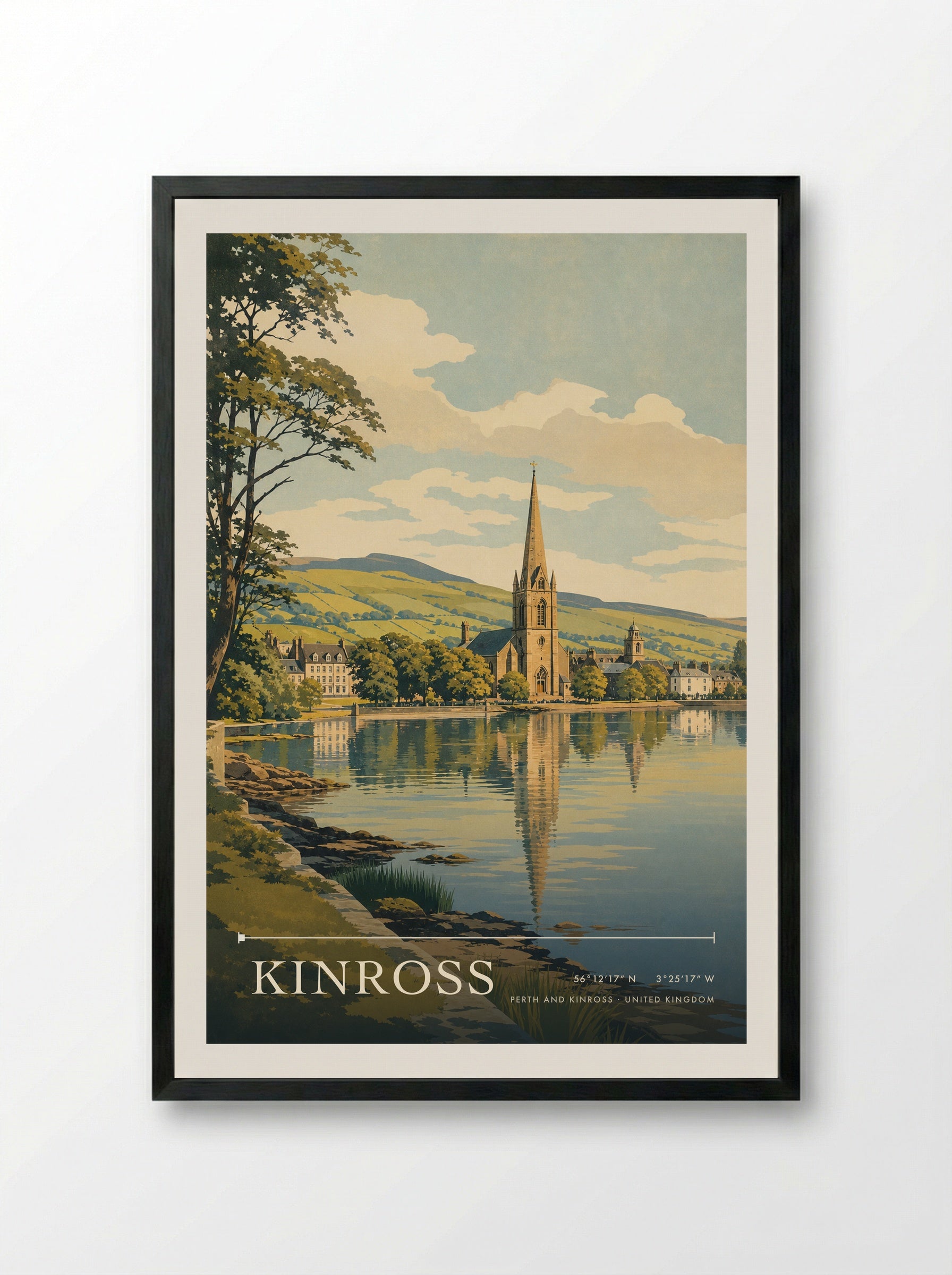 Kinross Perth and Kinross United Kingdom Travel Poster - Framed Print Black