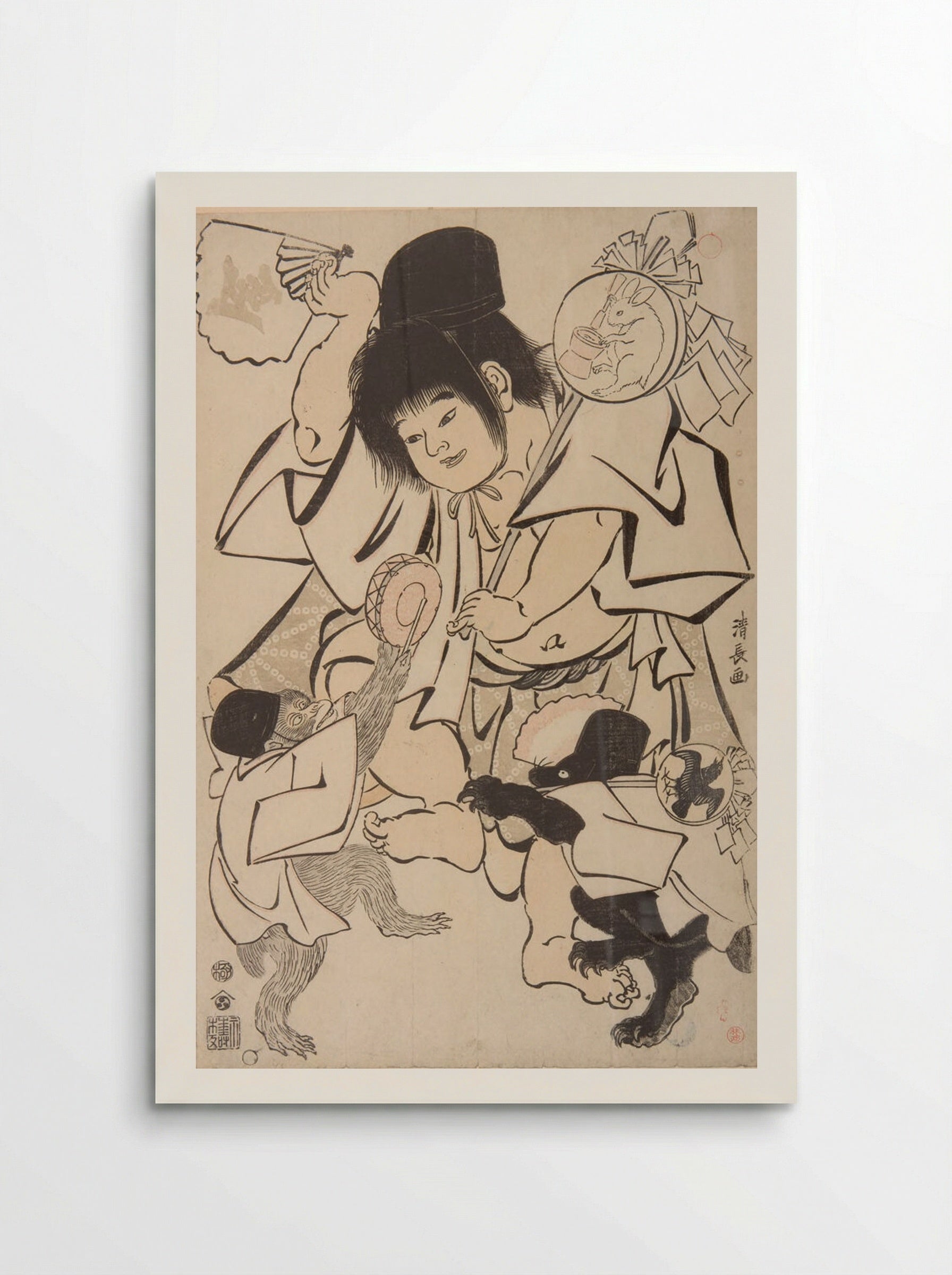 Kintarō Dancing with a Monkey and Bear - Torii Kiyonaga - Poster