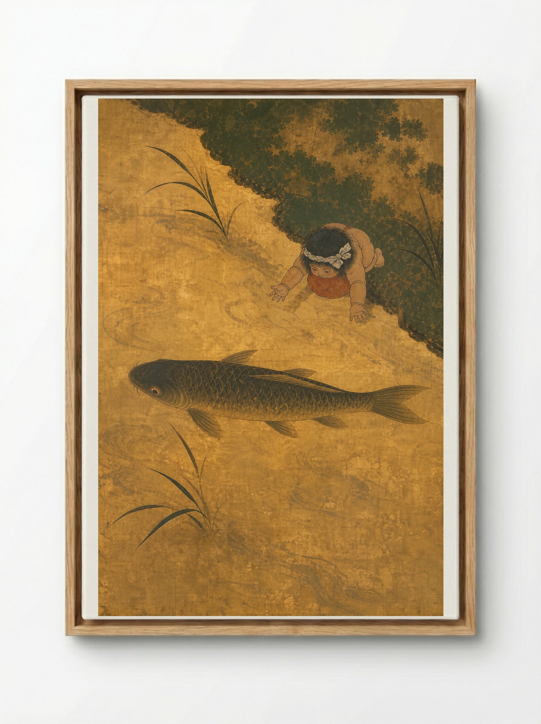 Kintaro and the Giant Carp: Strength Held in Balance - Framed Canvas Wood