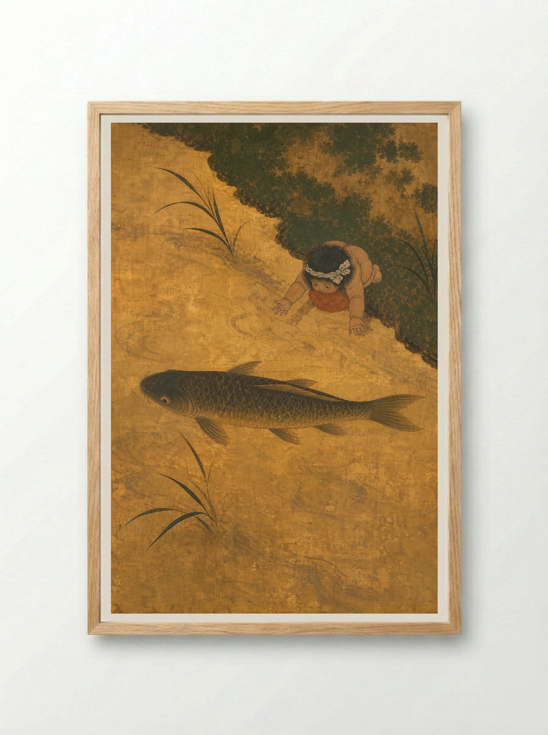 Kintaro and the Giant Carp: Strength Held in Balance - Framed Print Wood