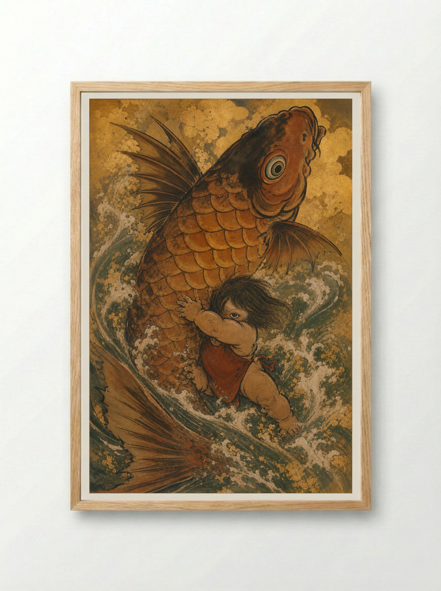 Kintaro and the Giant Carp: The Carp Turns - Framed Print Wood