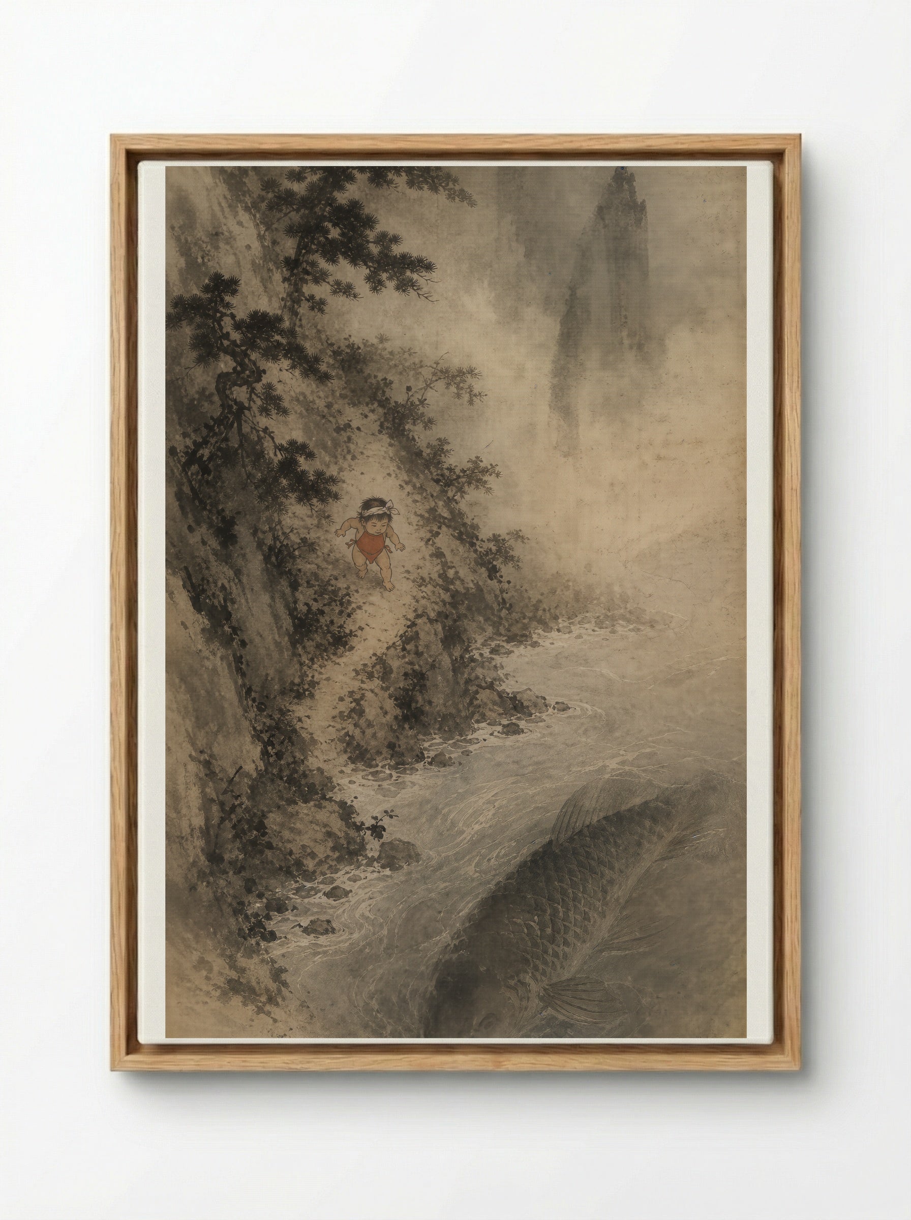 Kintaro and the Giant Carp: The Mountain Stream - Framed Canvas Wood