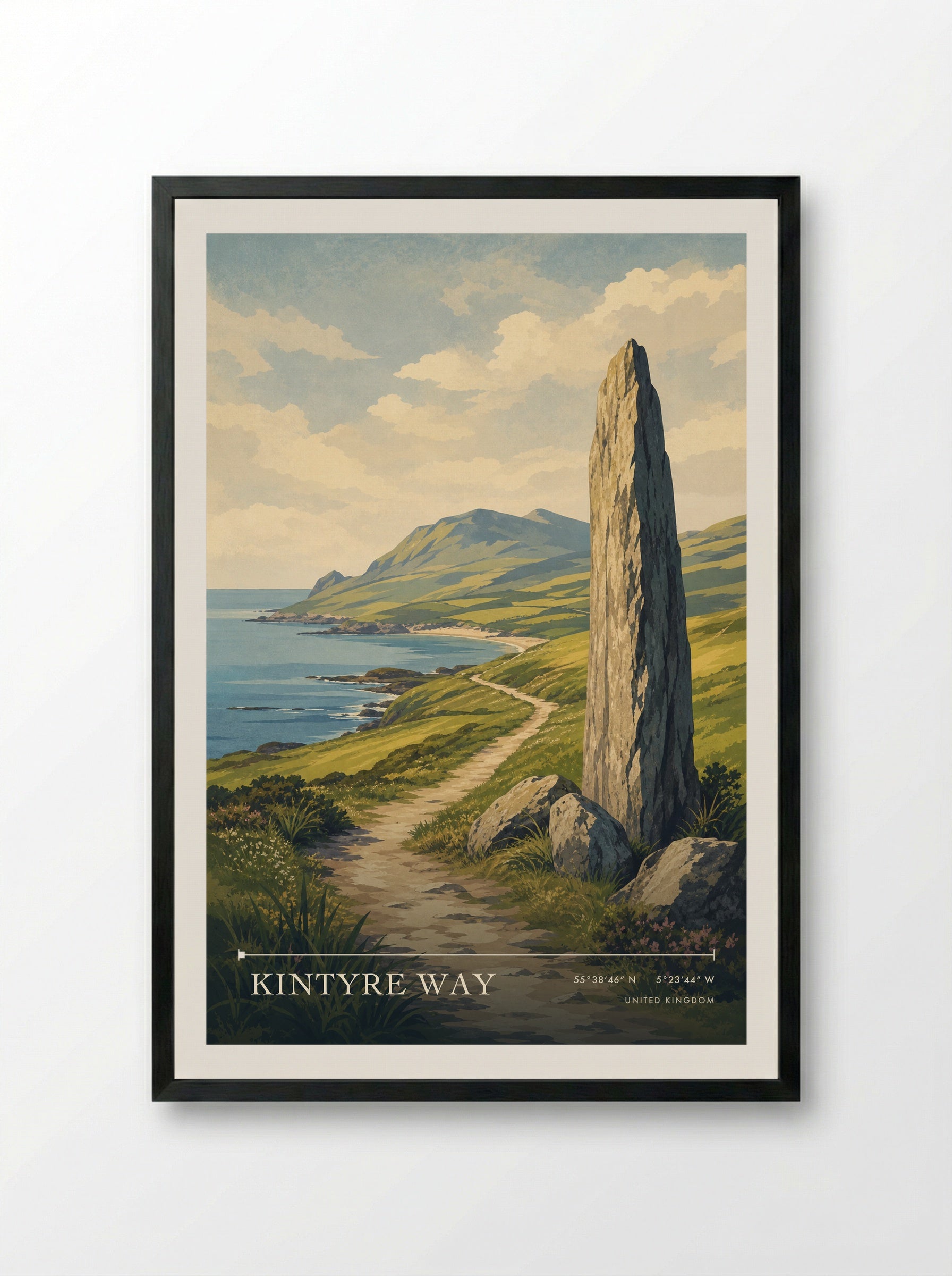 Kintyre Way United Kingdom Travel Poster - Framed Print Black