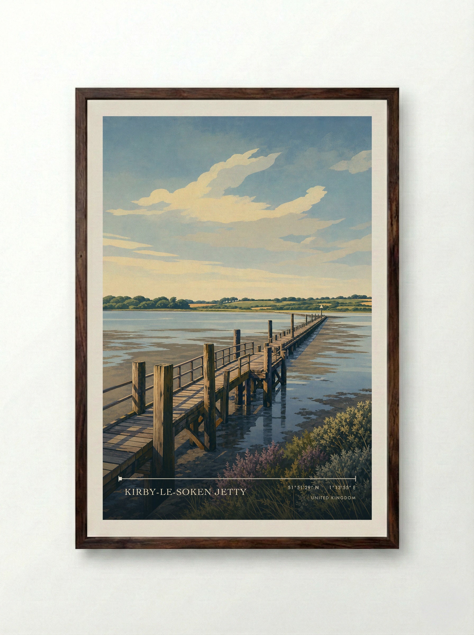 Kirby-Le-Soken Jetty United Kingdom Travel Poster - Framed Print Dark Wood
