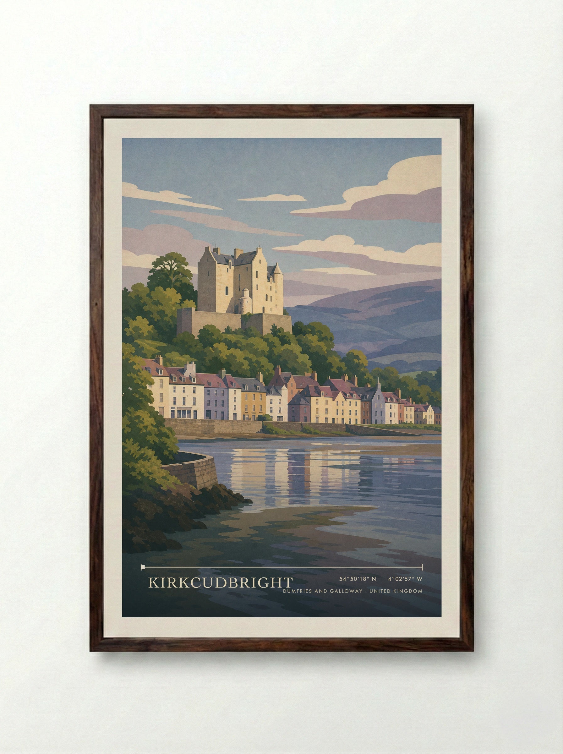 Kirkcudbright Dumfries and Galloway United Kingdom Travel Poster - Framed Print Dark Wood