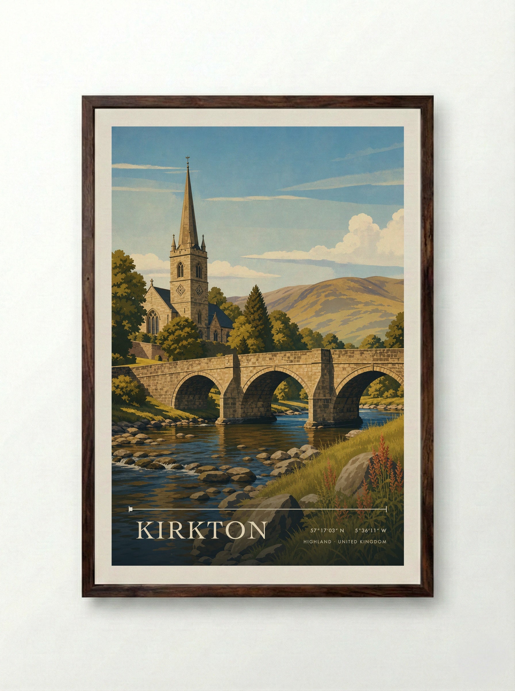 Kirkton Highland United Kingdom Travel Poster - Framed Print Dark Wood