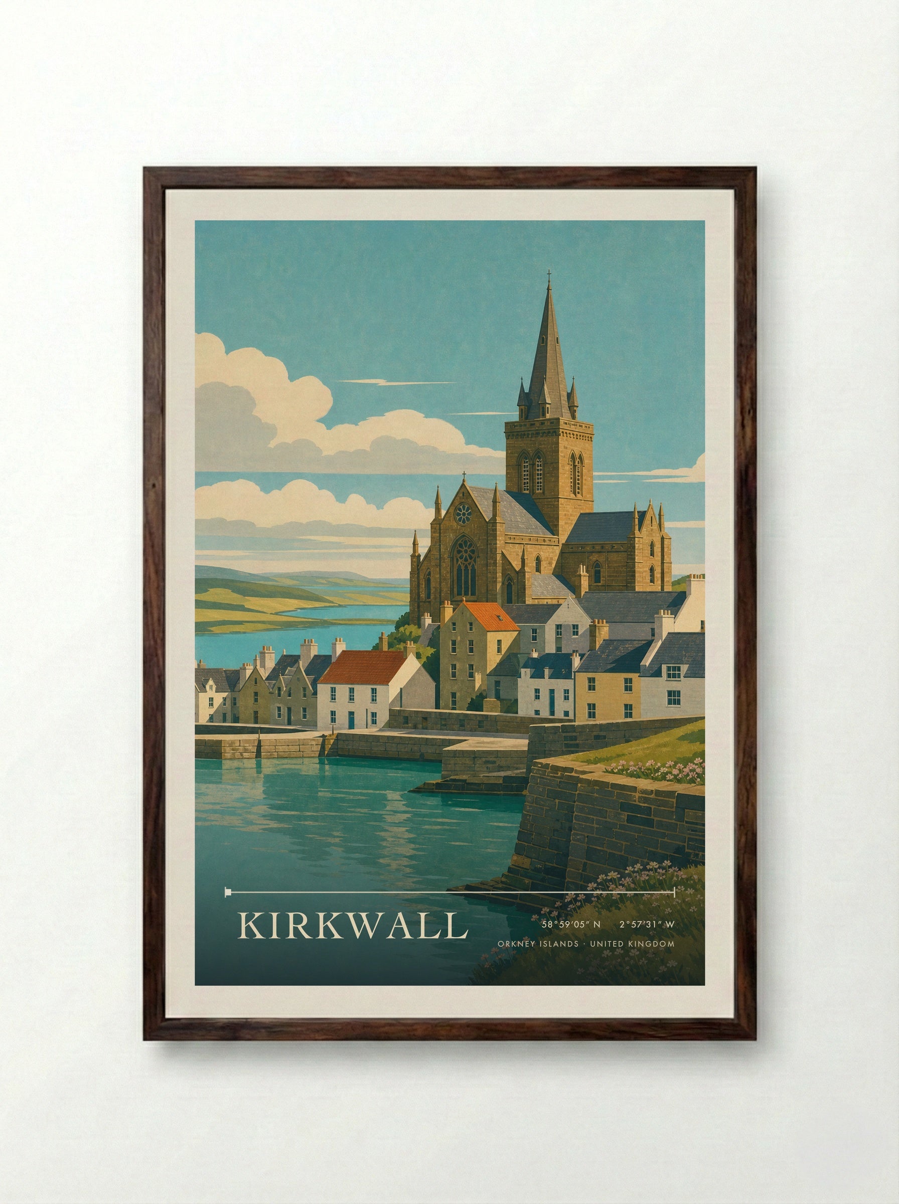 Kirkwall Orkney Islands United Kingdom Travel Poster - Framed Print Dark Wood