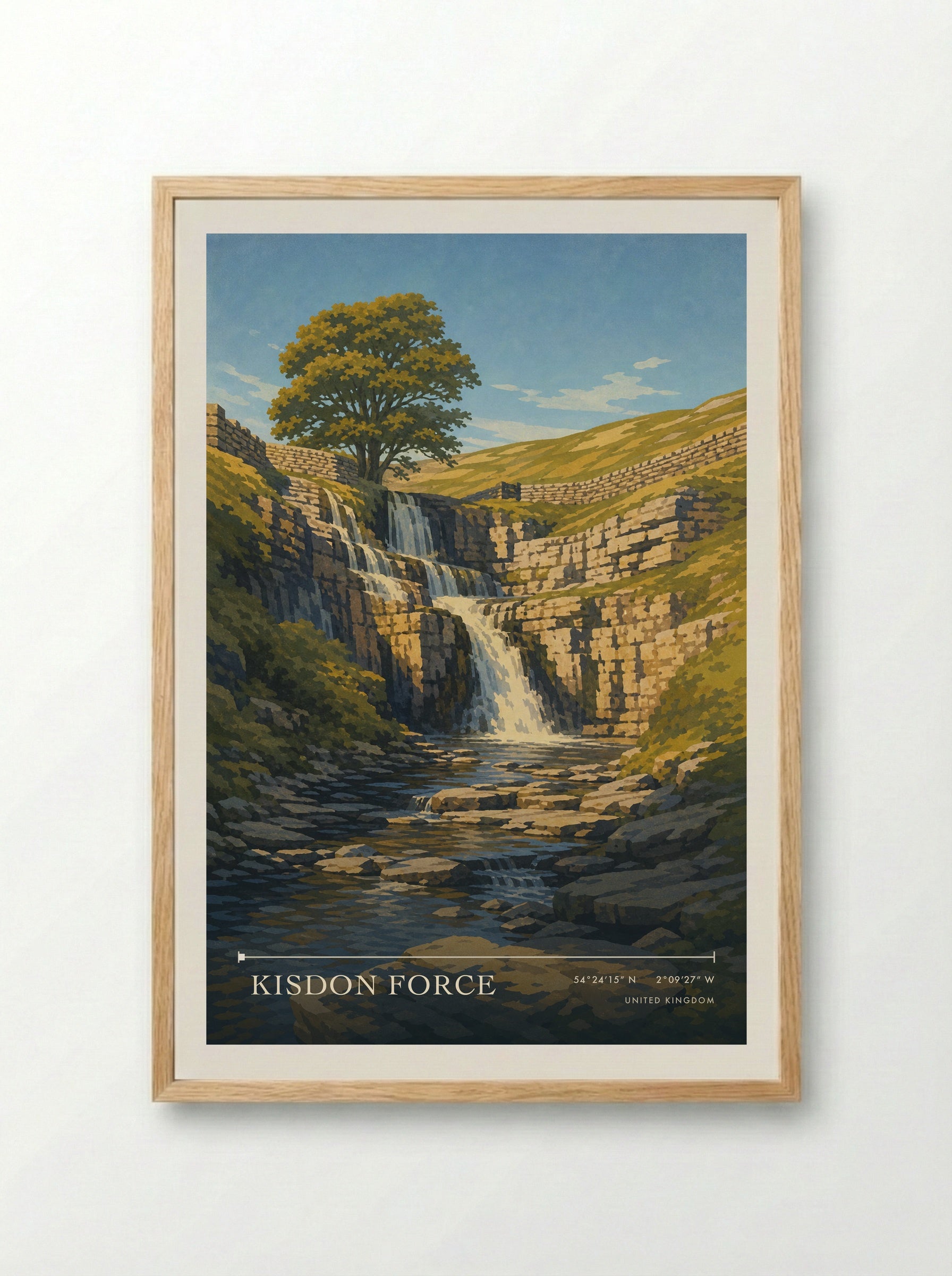 Kisdon Force United Kingdom Travel Poster - Framed Print Wood