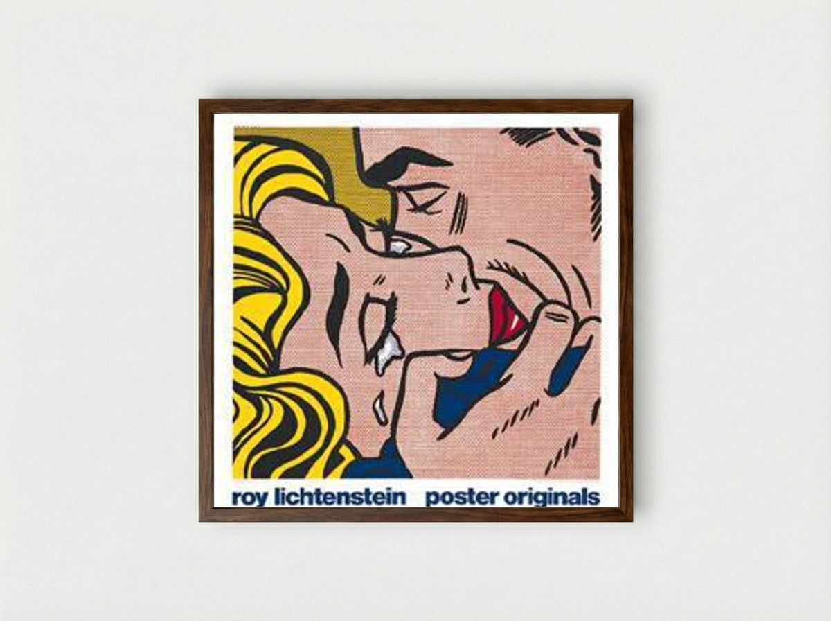 Kiss (Poster Originals) - Roy Lichtenstein - Framed Print Dark Wood