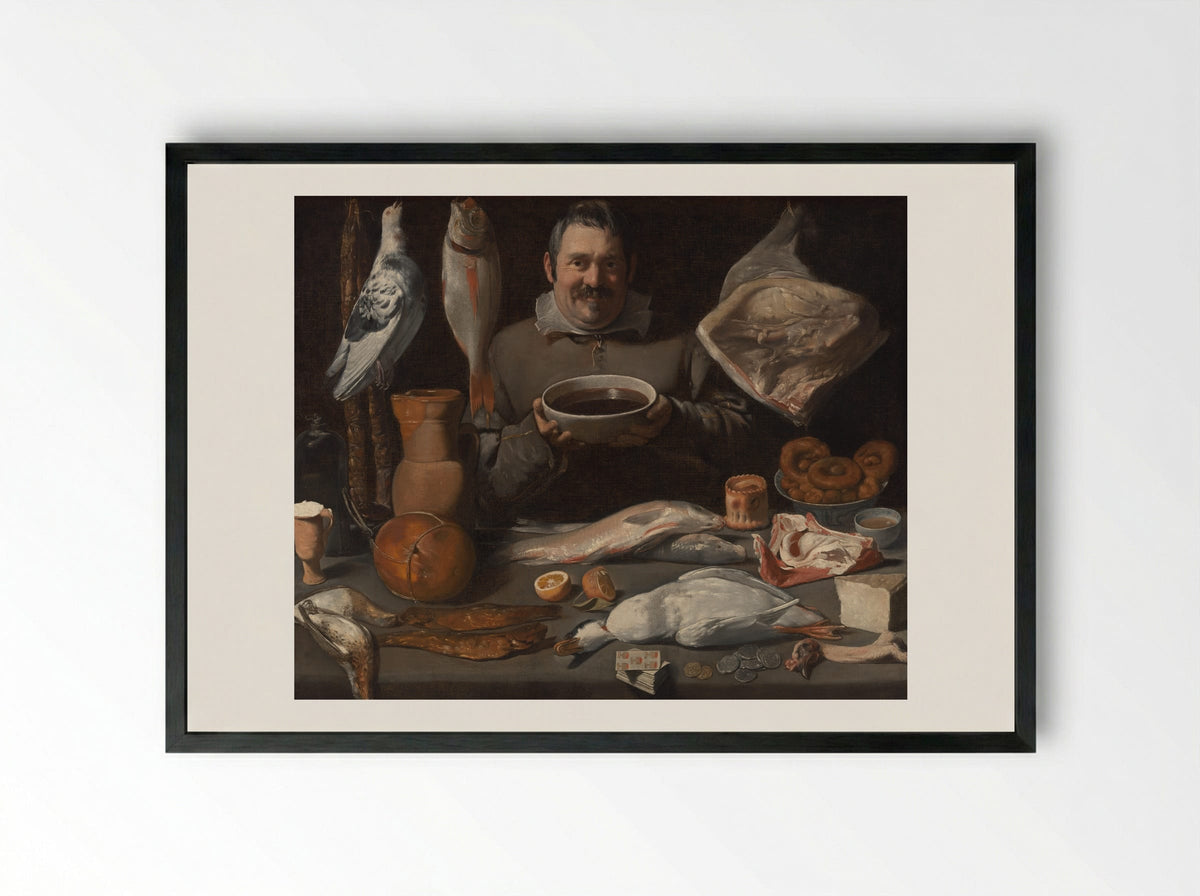 Kitchen Scene - Meester van de Amsterdamse Bodegón - Framed Print Black