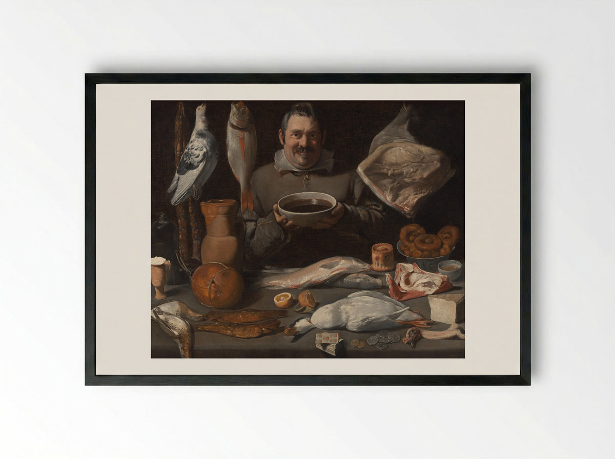 Kitchen Scene - Meester van de Amsterdamse Bodegón - Framed Print Black