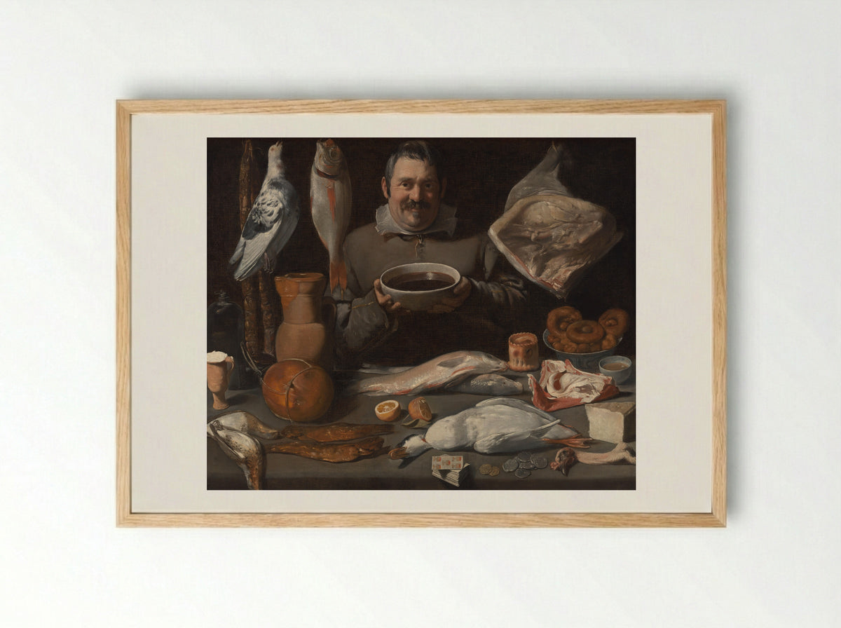 Kitchen Scene - Meester van de Amsterdamse Bodegón - Framed Print Wood