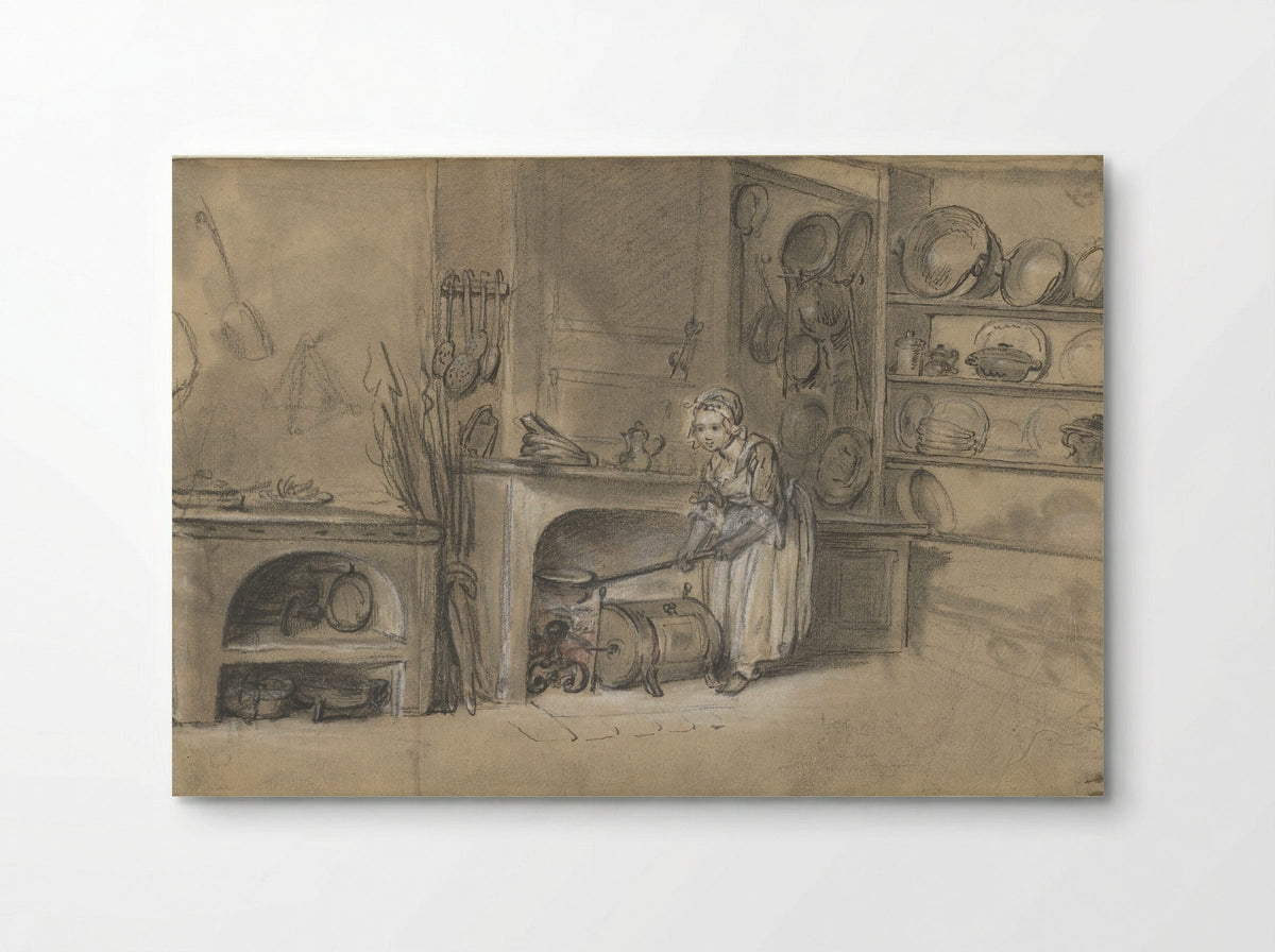 Kitchen with a Girl Baking Pancakes - Louis Aubert - Poster
