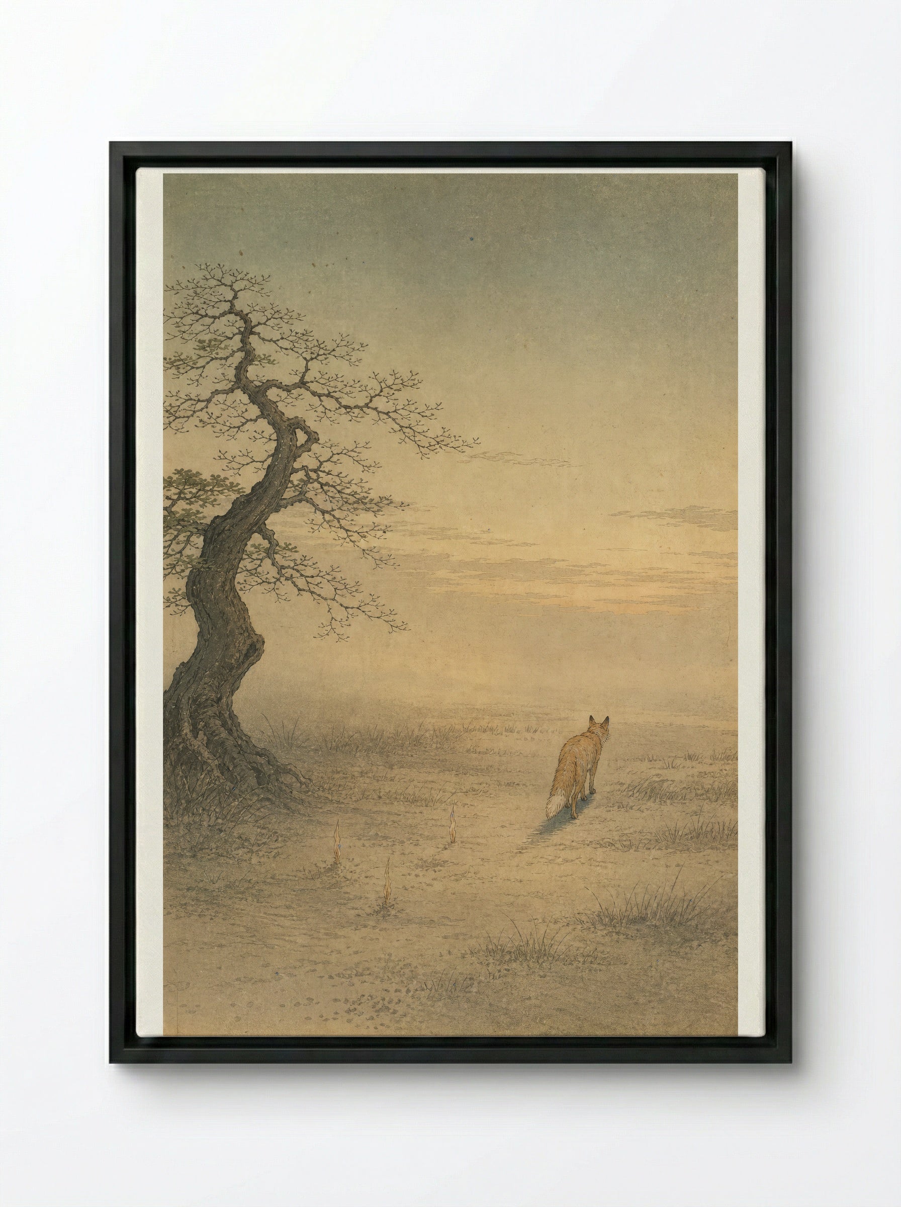 Kitsune and Foxfire at Oji: The Last Foxfire - Framed Canvas Black