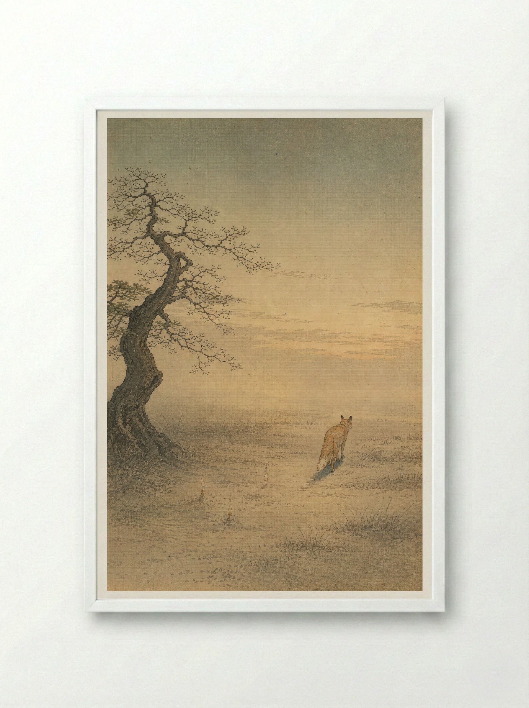 Kitsune and Foxfire at Oji: The Last Foxfire - Framed Print White