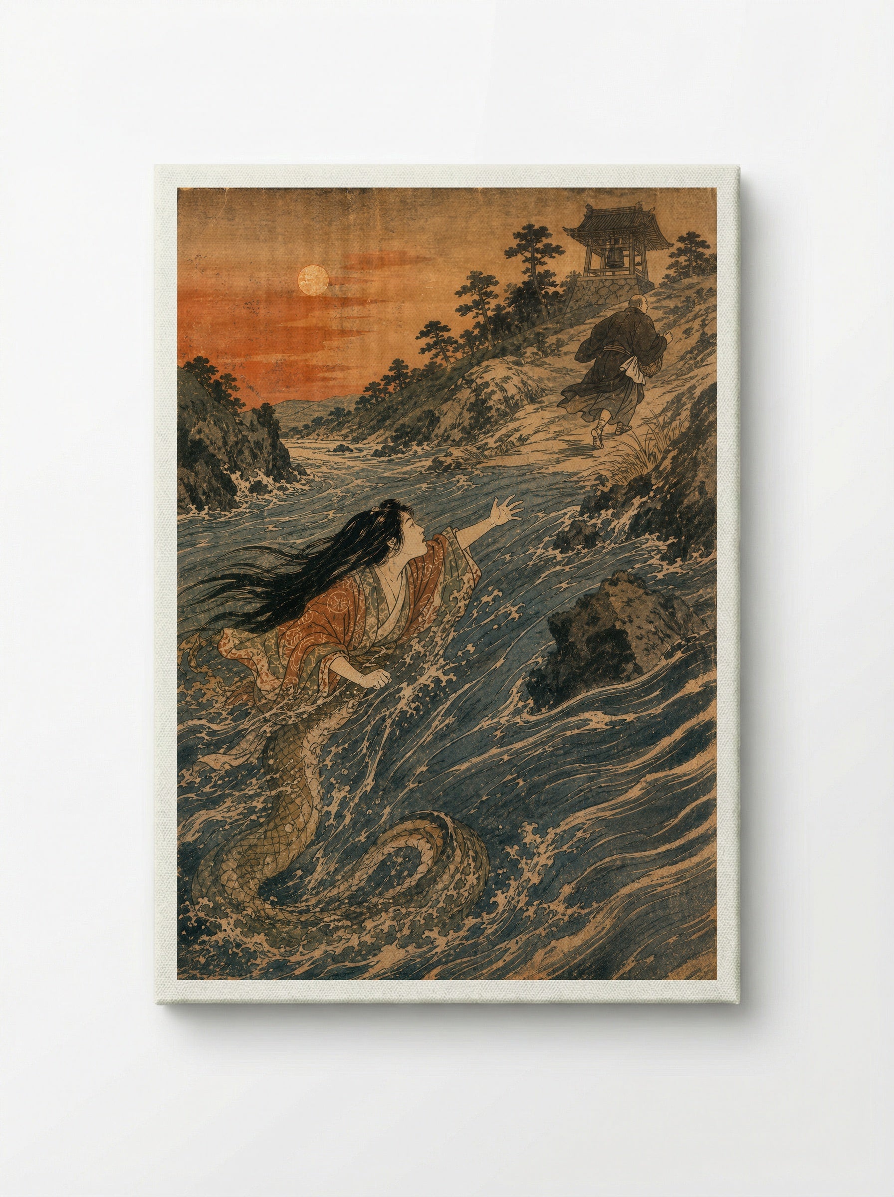 Kiyohime and the Bell of Dojoji: Kiyohime crosses the river - Canvas