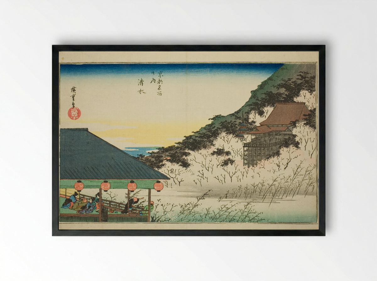 Kiyomizu Temple, from the series Famous Places in Kyoto - Utagawa Hiroshige - Framed Print Black