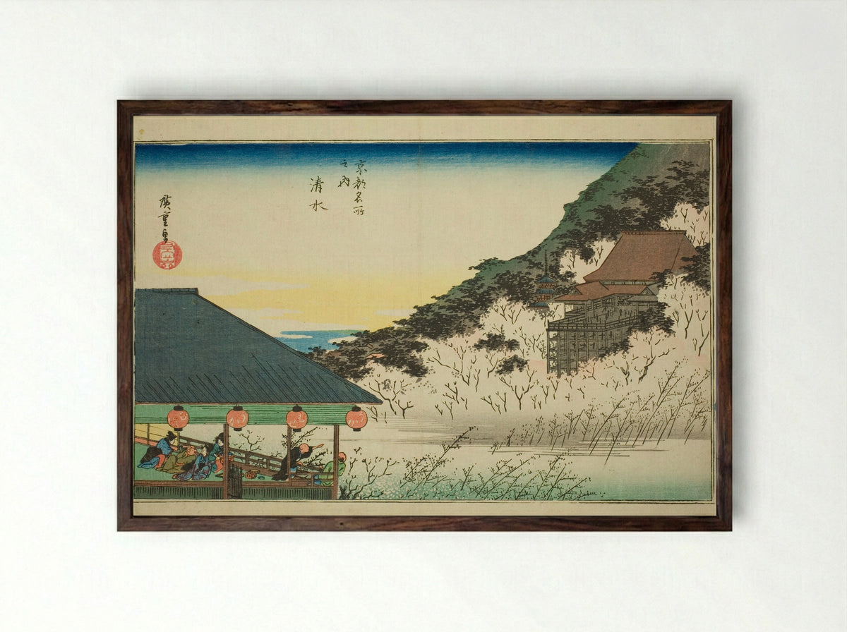 Kiyomizu Temple, from the series Famous Places in Kyoto - Utagawa Hiroshige - Framed Print Dark Wood
