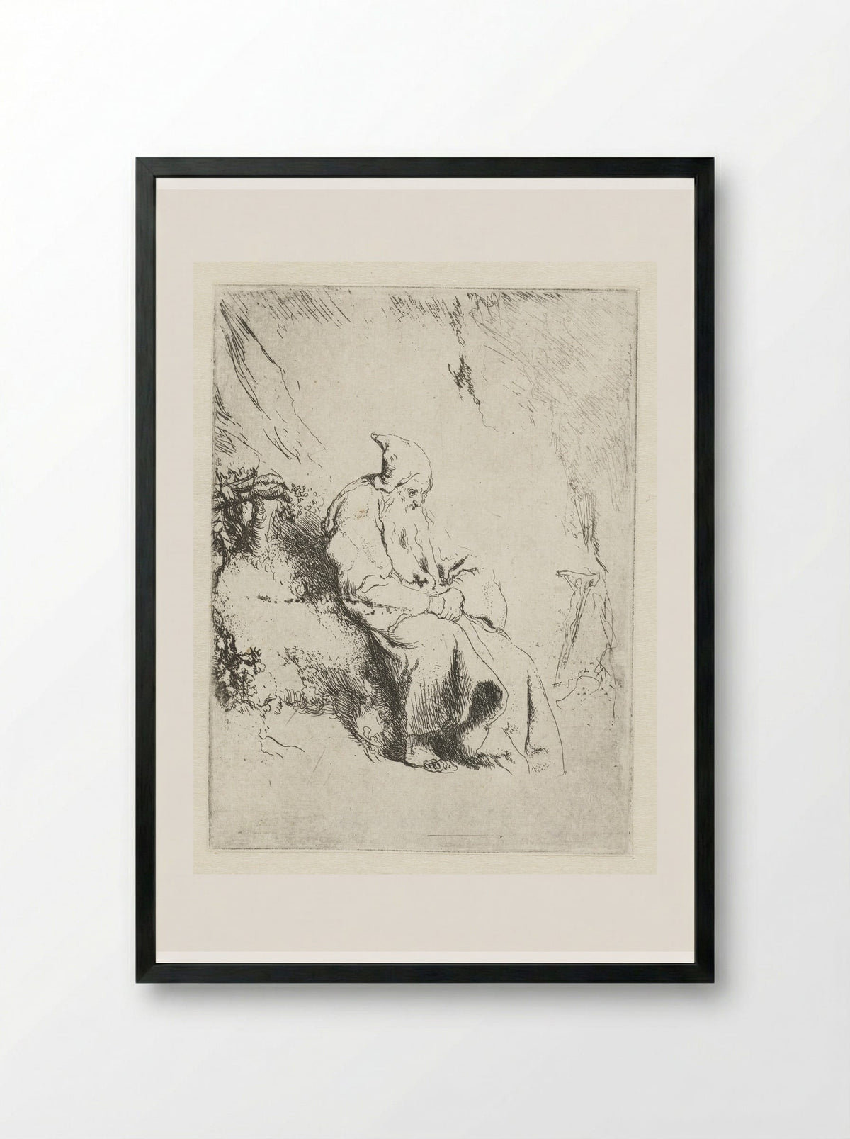 Kluizenaar met crucifix - Jan Lievens - Framed Print Black