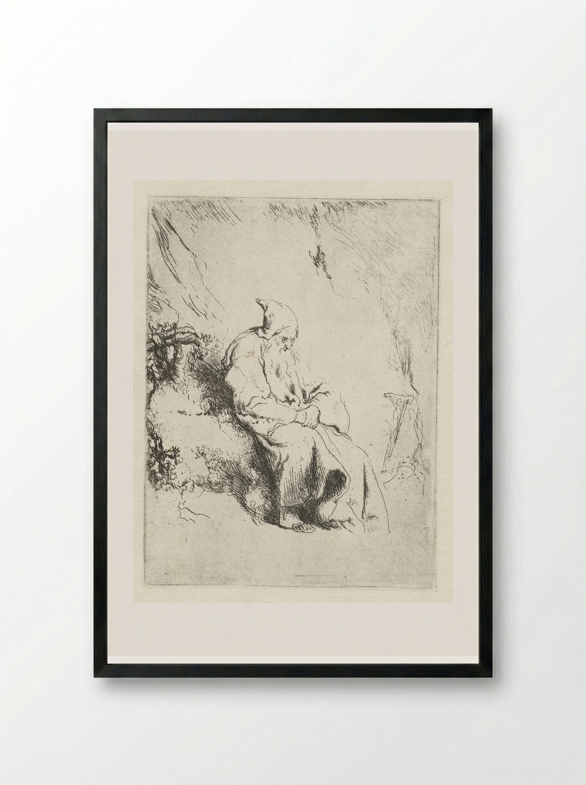 Kluizenaar met crucifix - Jan Lievens - Framed Print Black