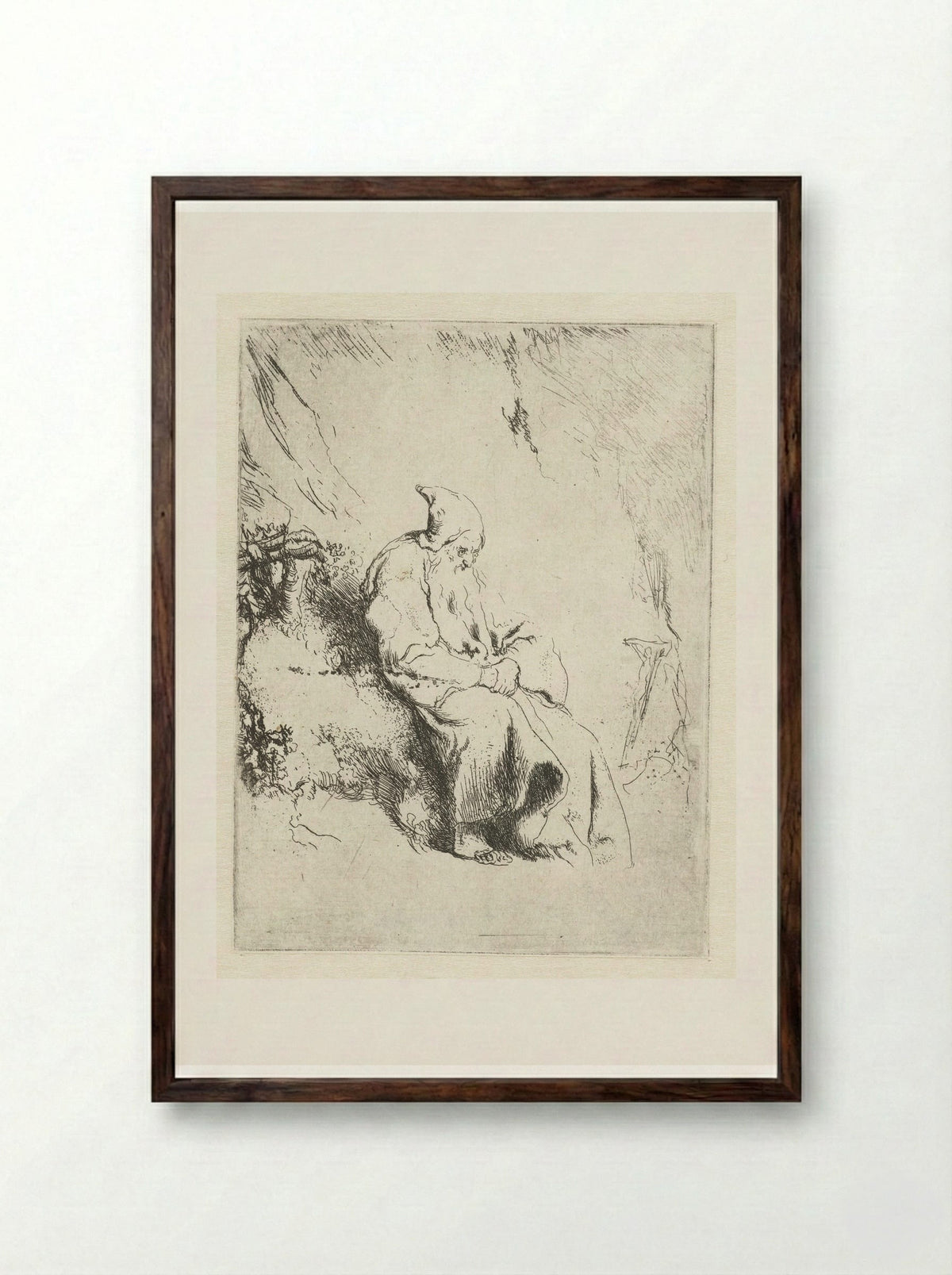 Kluizenaar met crucifix - Jan Lievens - Framed Print Dark Wood