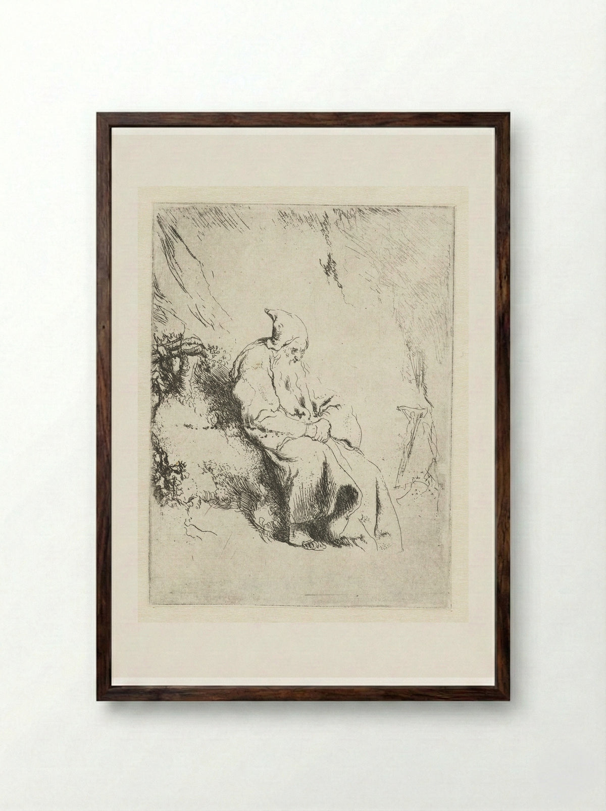 Kluizenaar met crucifix - Jan Lievens - Framed Print Dark Wood