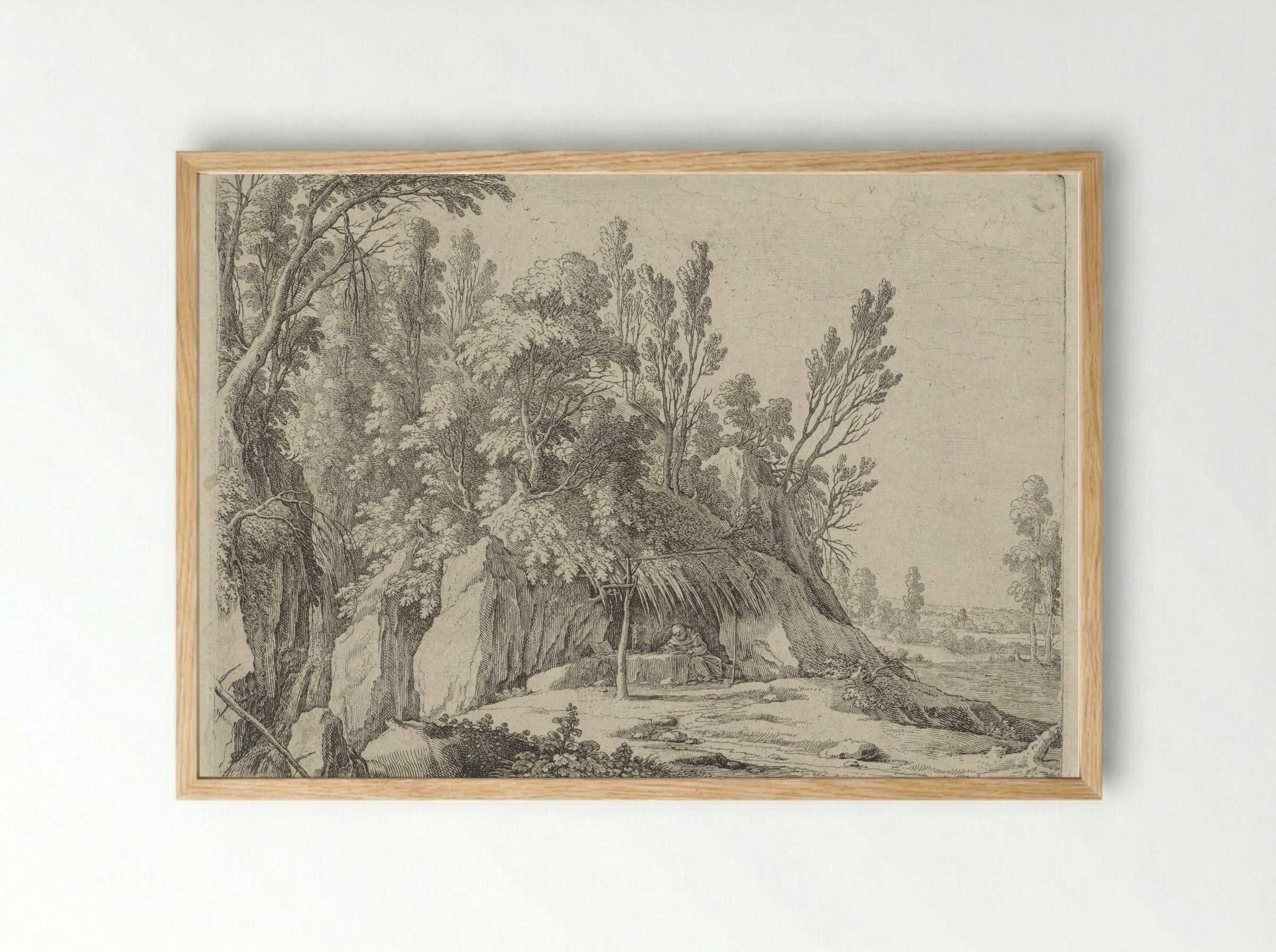 Kluizenaar voor een grot (Hermit before a Cave) - Gillis van Scheyndel (I) - Framed Print Wood