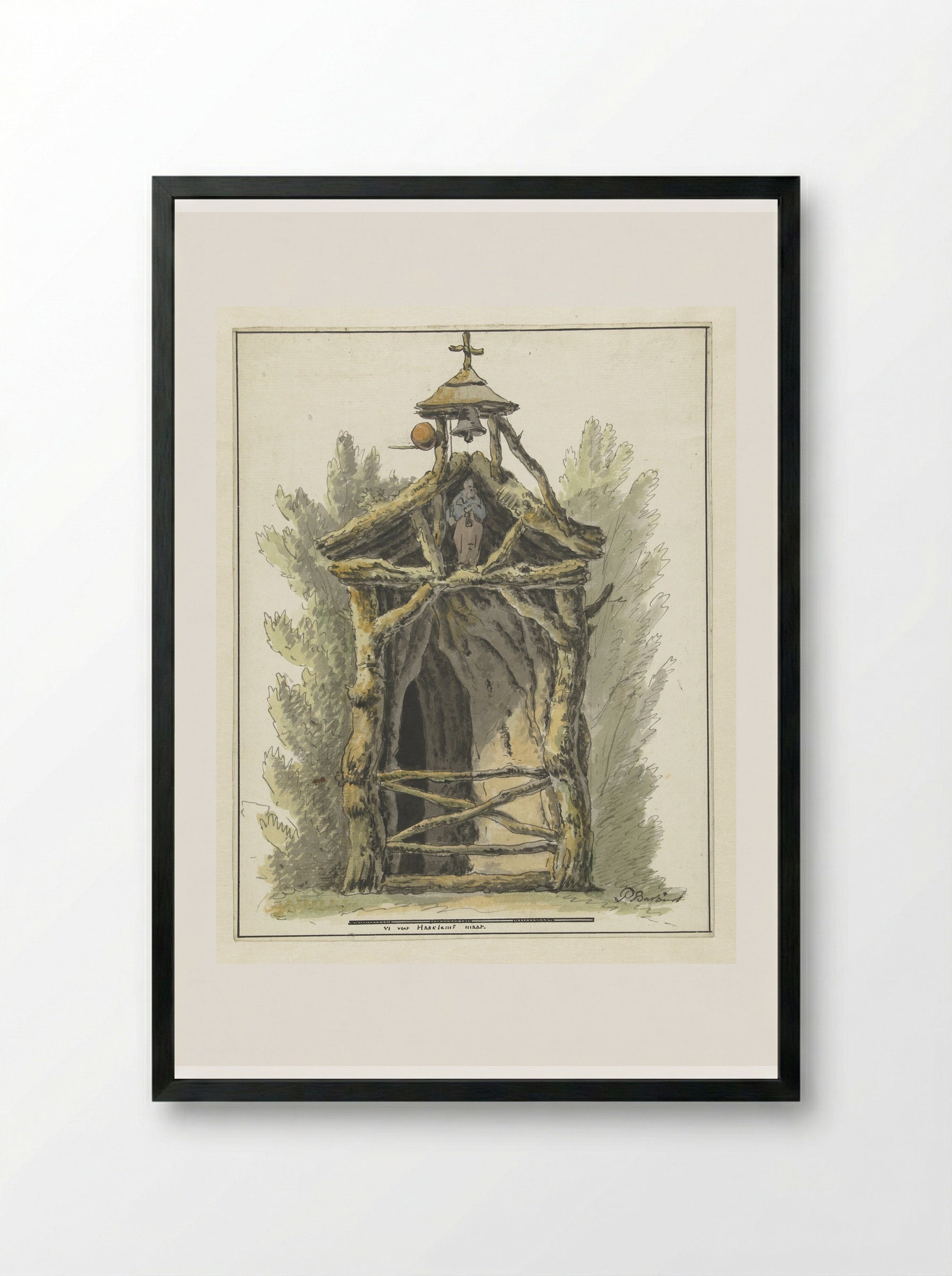 Kluizenaarshut met heiligenbeeld - Pieter Bartholomeusz. Barbiers - Framed Print Black