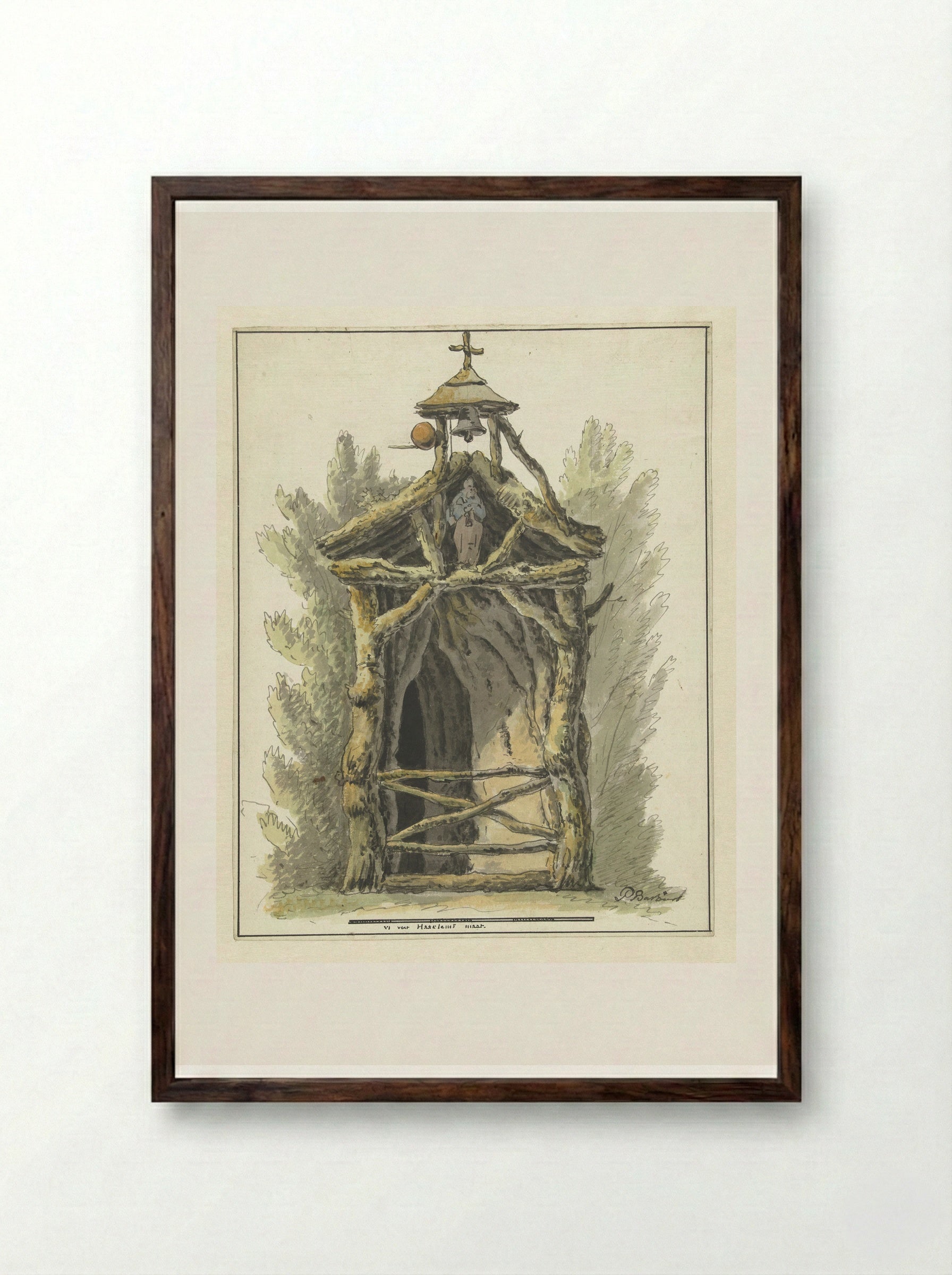 Kluizenaarshut met heiligenbeeld - Pieter Bartholomeusz. Barbiers - Framed Print Dark Wood