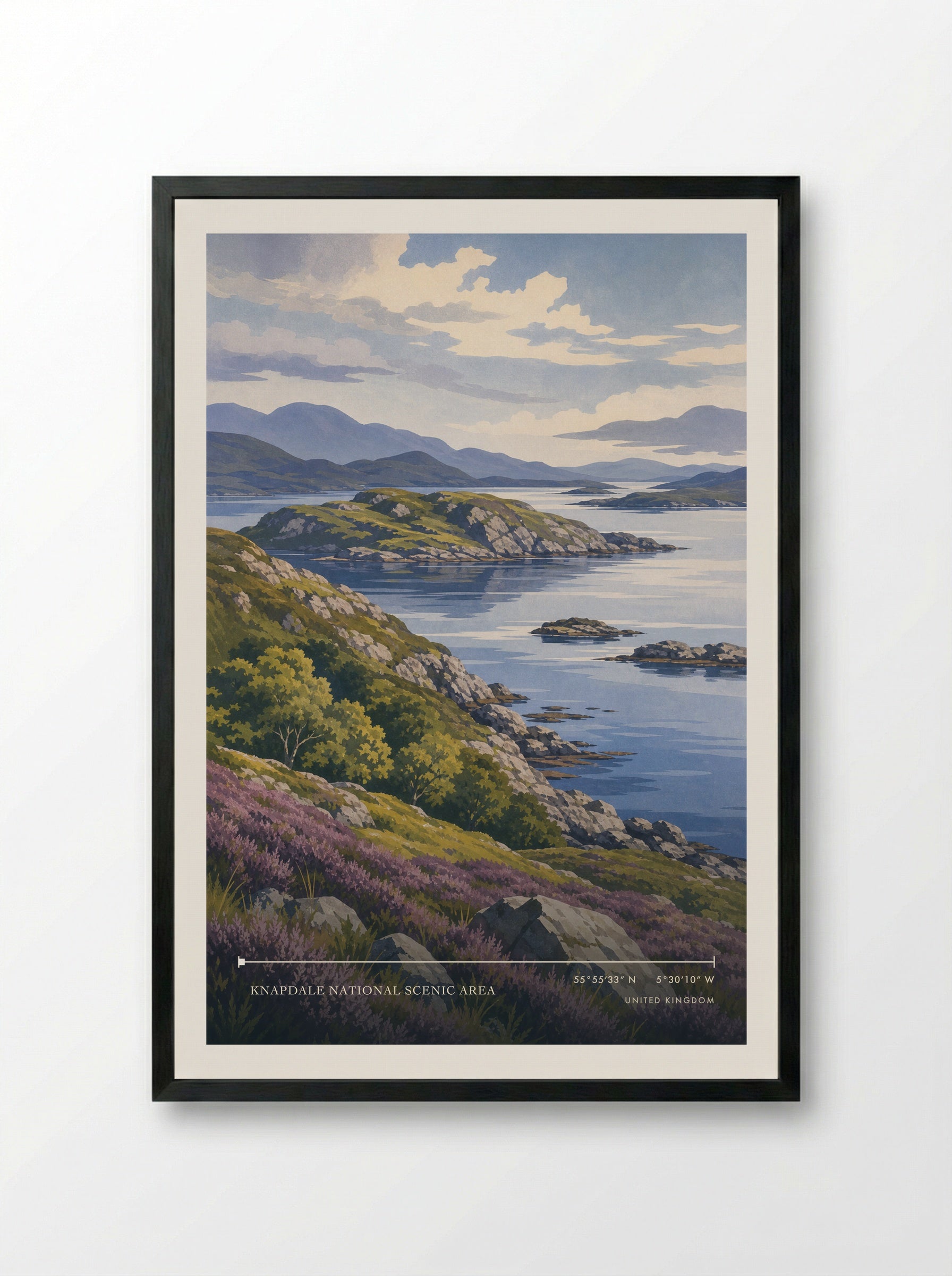 Knapdale National Scenic Area United Kingdom Travel Poster - Framed Print Black