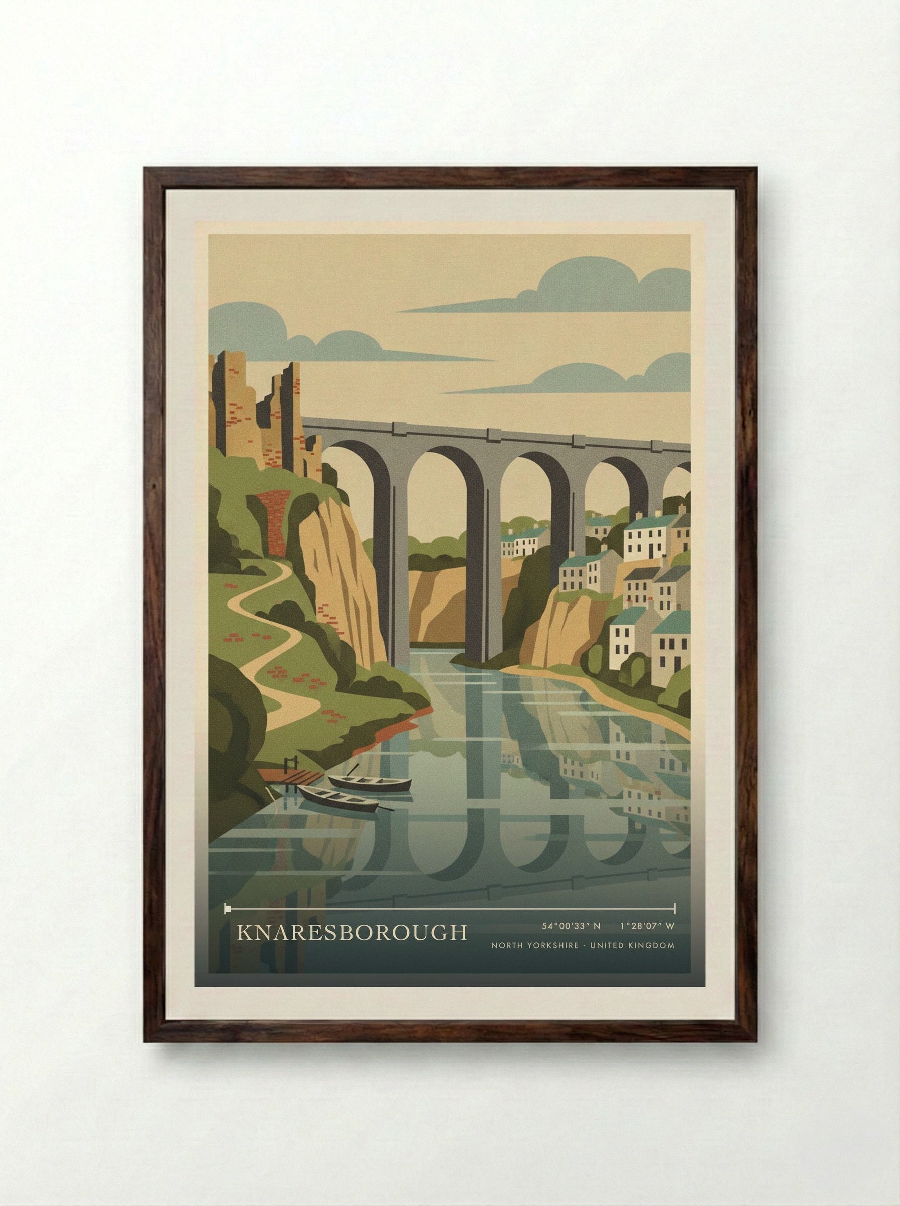 Knaresborough North Yorkshire United Kingdom Travel Poster - Framed Print Dark Wood