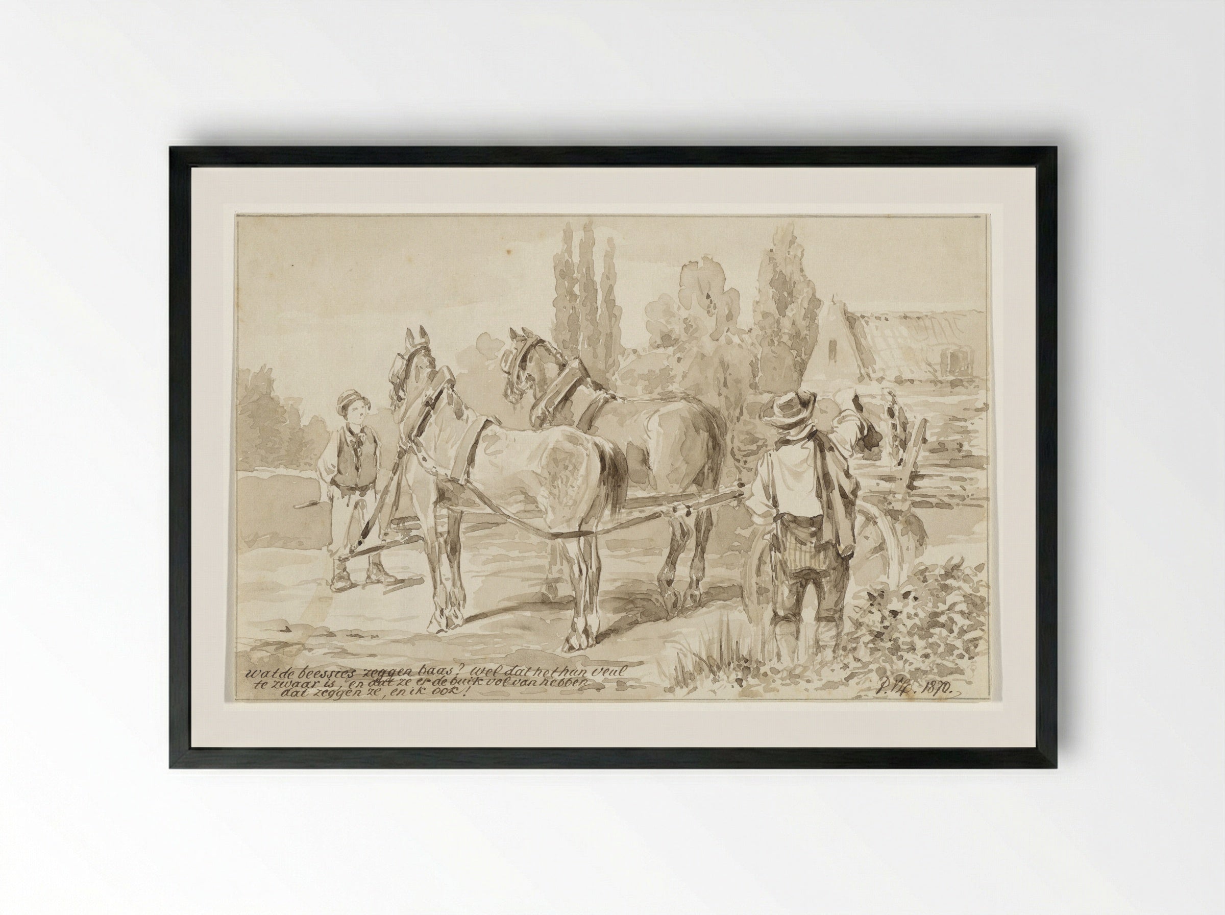 Knecht bij paard en wagen - Pieter van Loon - Framed Print Black